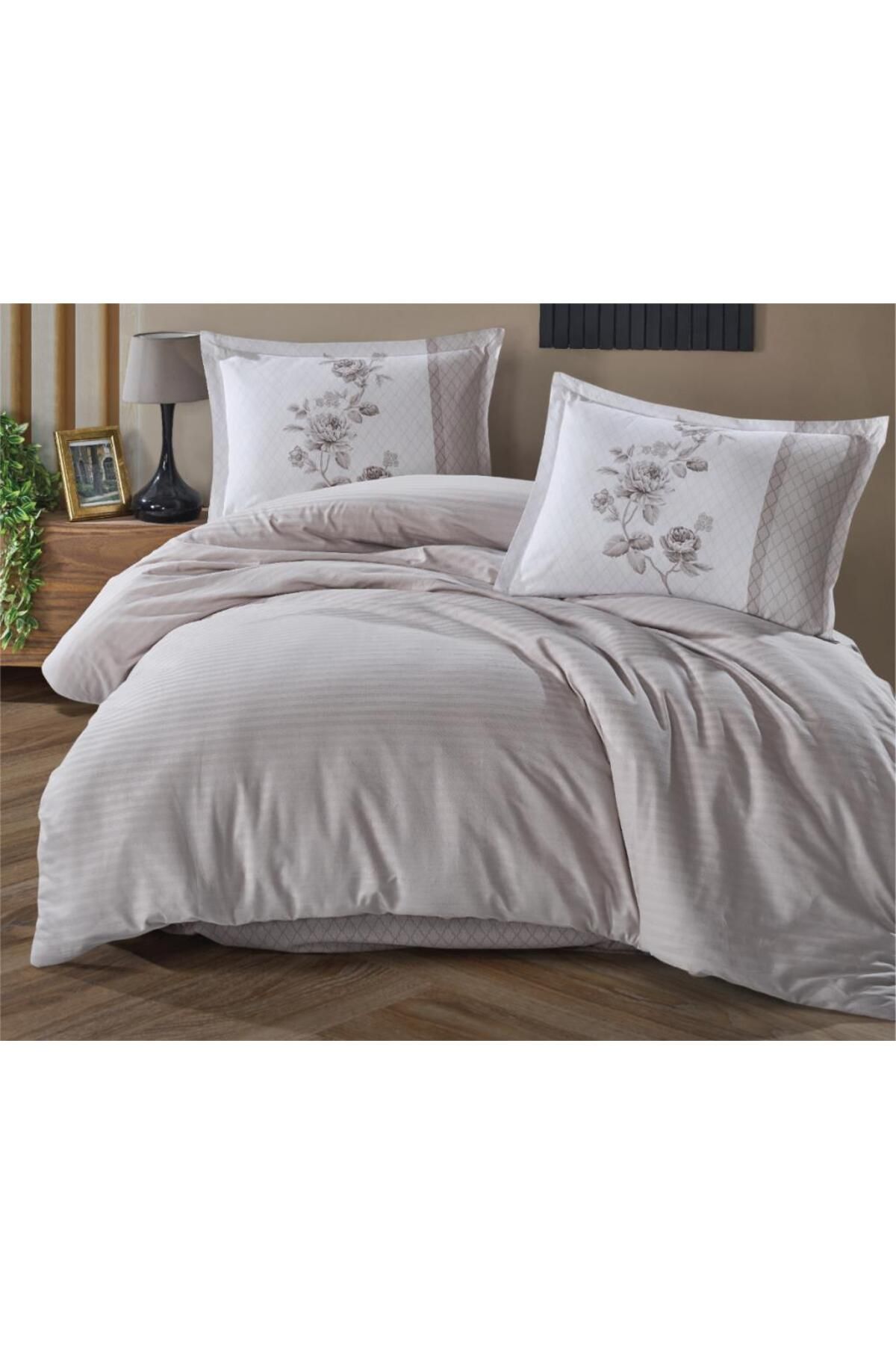 mikudesign Butik Serisi Çizgili Ranforce Çift Kişilik Nevresim Takımı Suave v6 Açık Gri