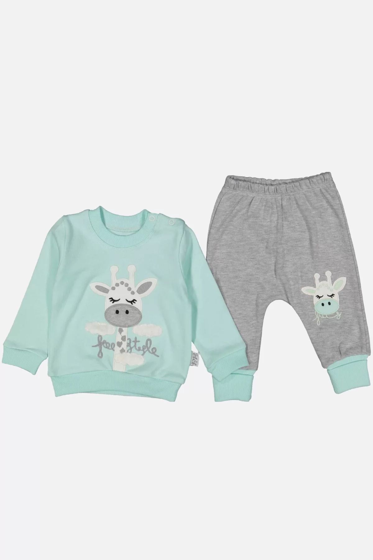 yusuftex Zürafa Nakışlı % 100 Pamuk Kız Bebek Takımı
