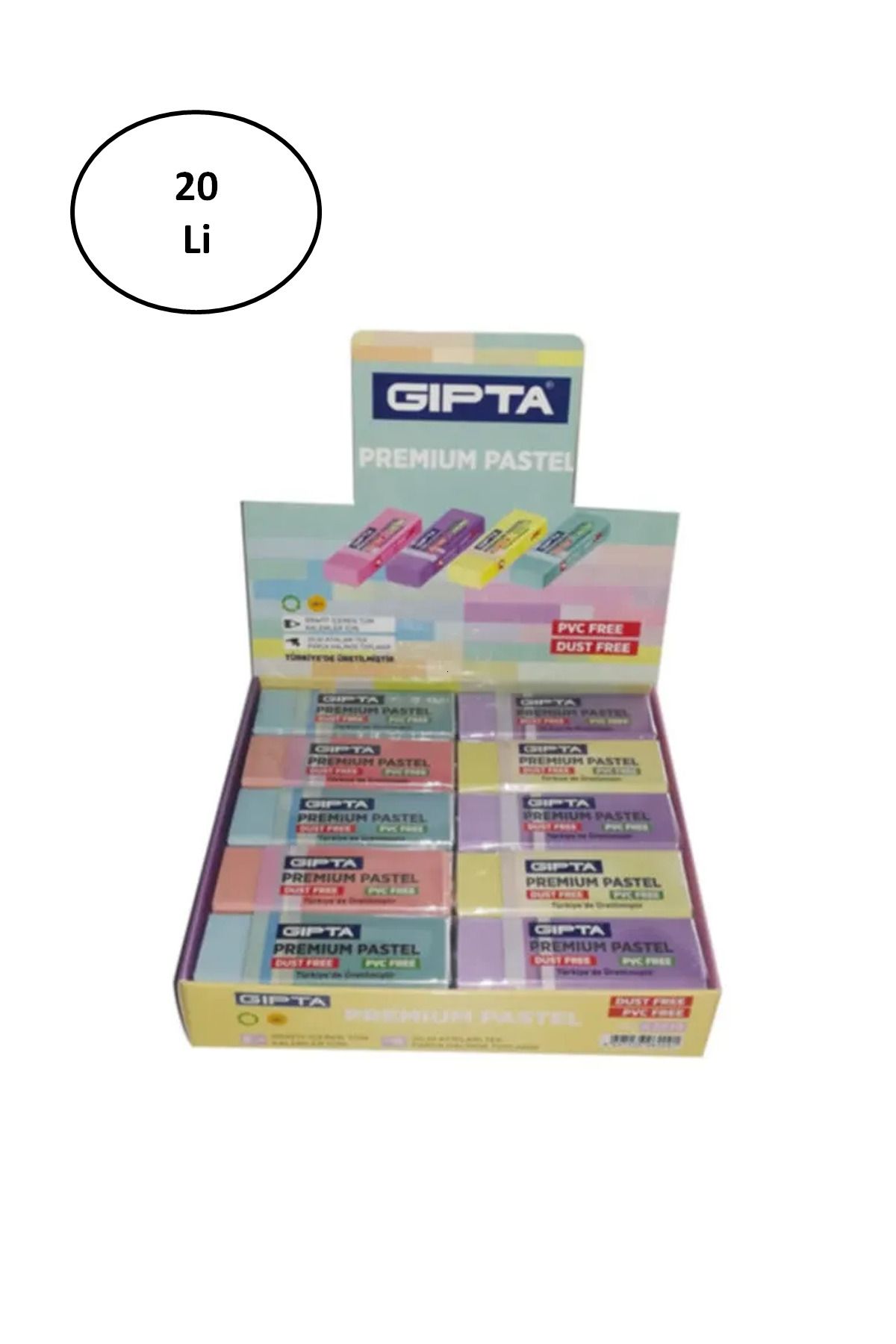 Angoravi Gıpta Silgi Premium Pvc-dust Free Pastel 4 Renk (20 Li Paket)