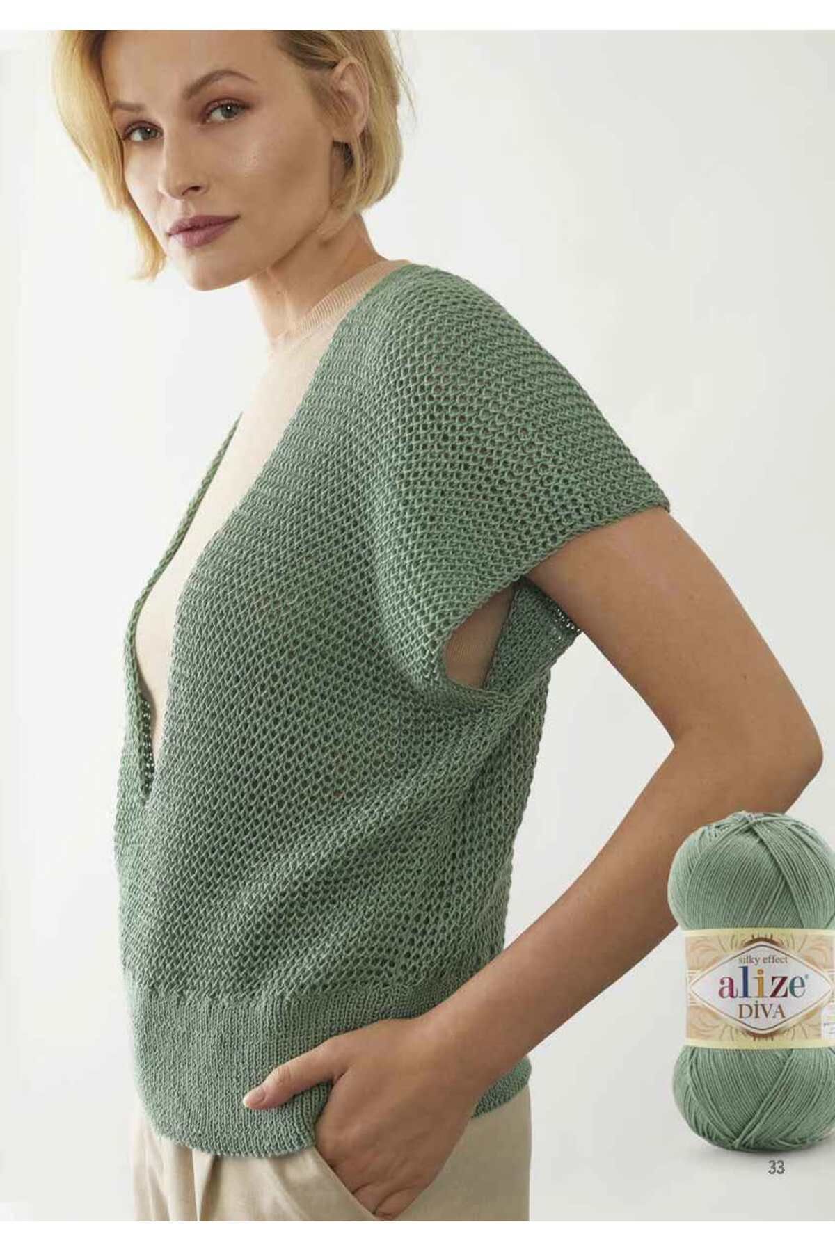 Alize-Diva 210 (Green) Amigurumi Hand Knitting String 1 Piece - (Thinter and Smaller as Normal Knitting Strings) ; 6
