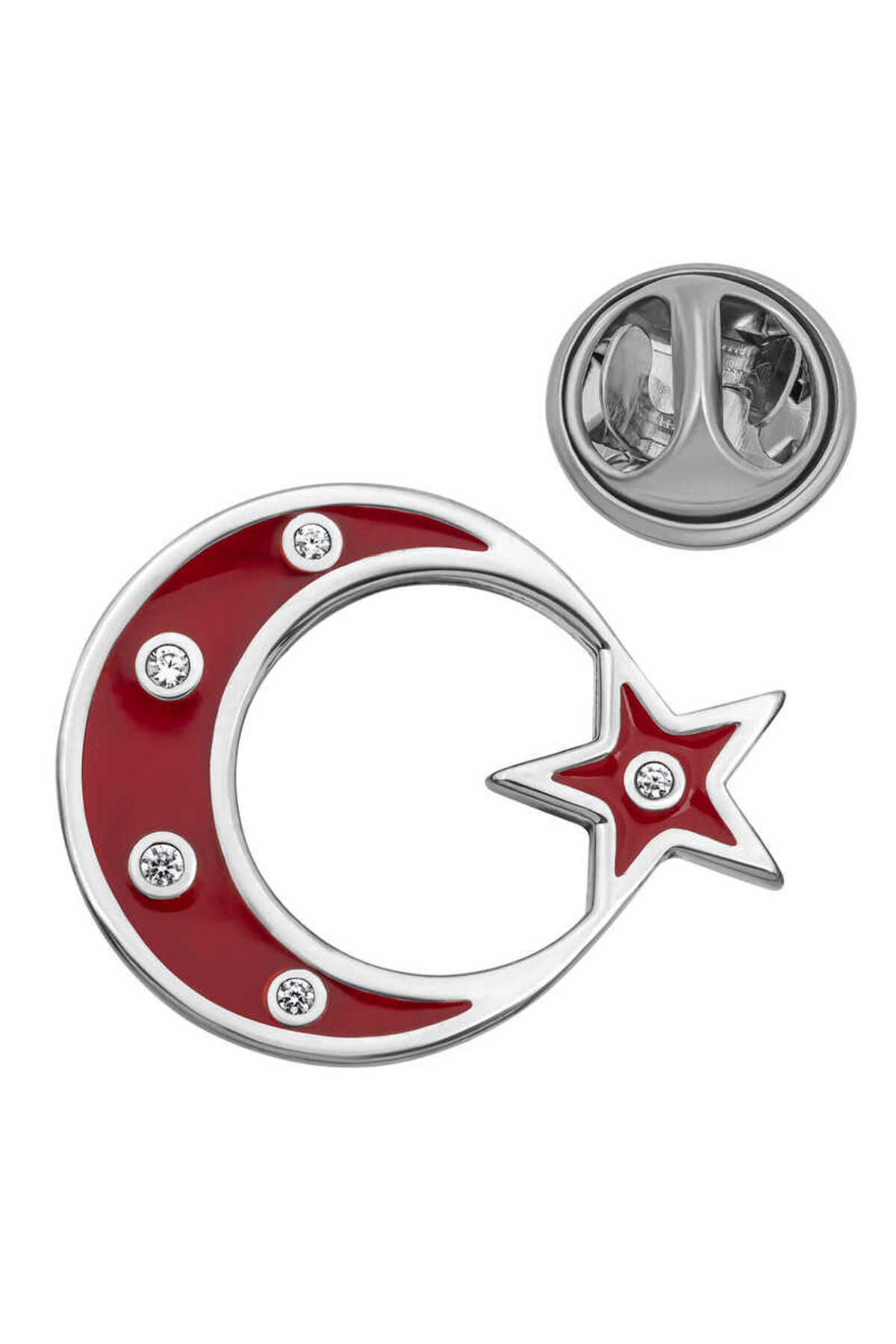 LiderGlobal 925 Ayar Gümüş Ay Yıldız Rozet