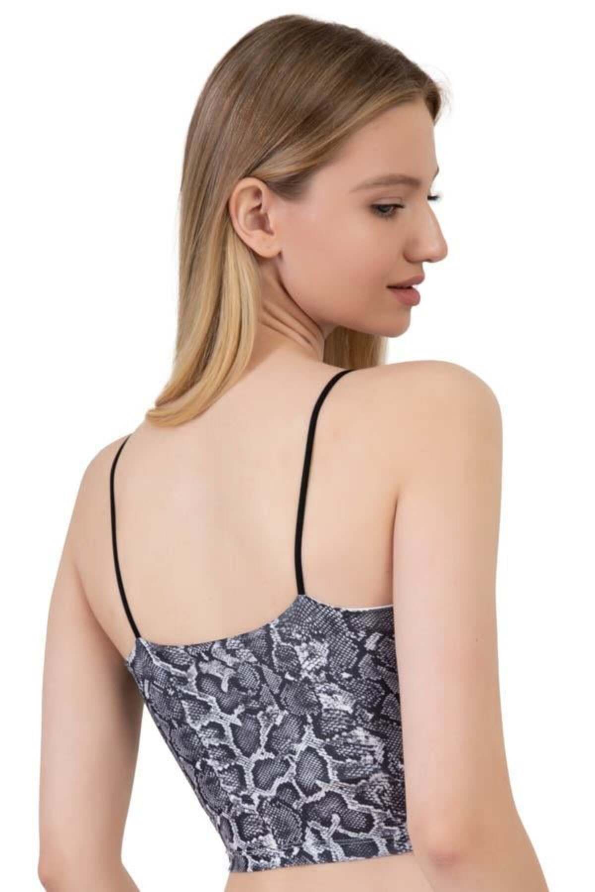 Cottonhill-Microfiber Textured Patterned Thin Strap Crop Top Bustier 2