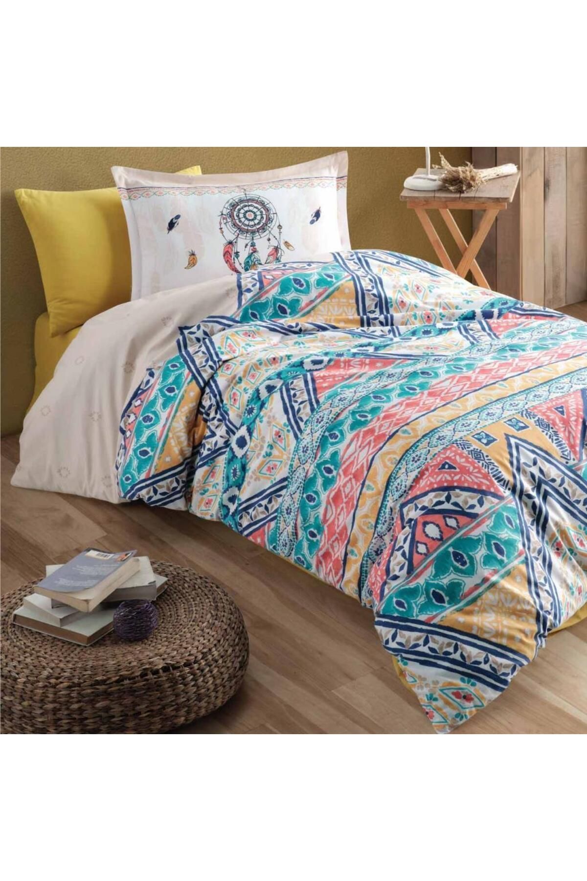 FAYMEM GLOBAL Genç Ranforce Tek Kişilik Nevresim Takımı Boho v1 Bej
