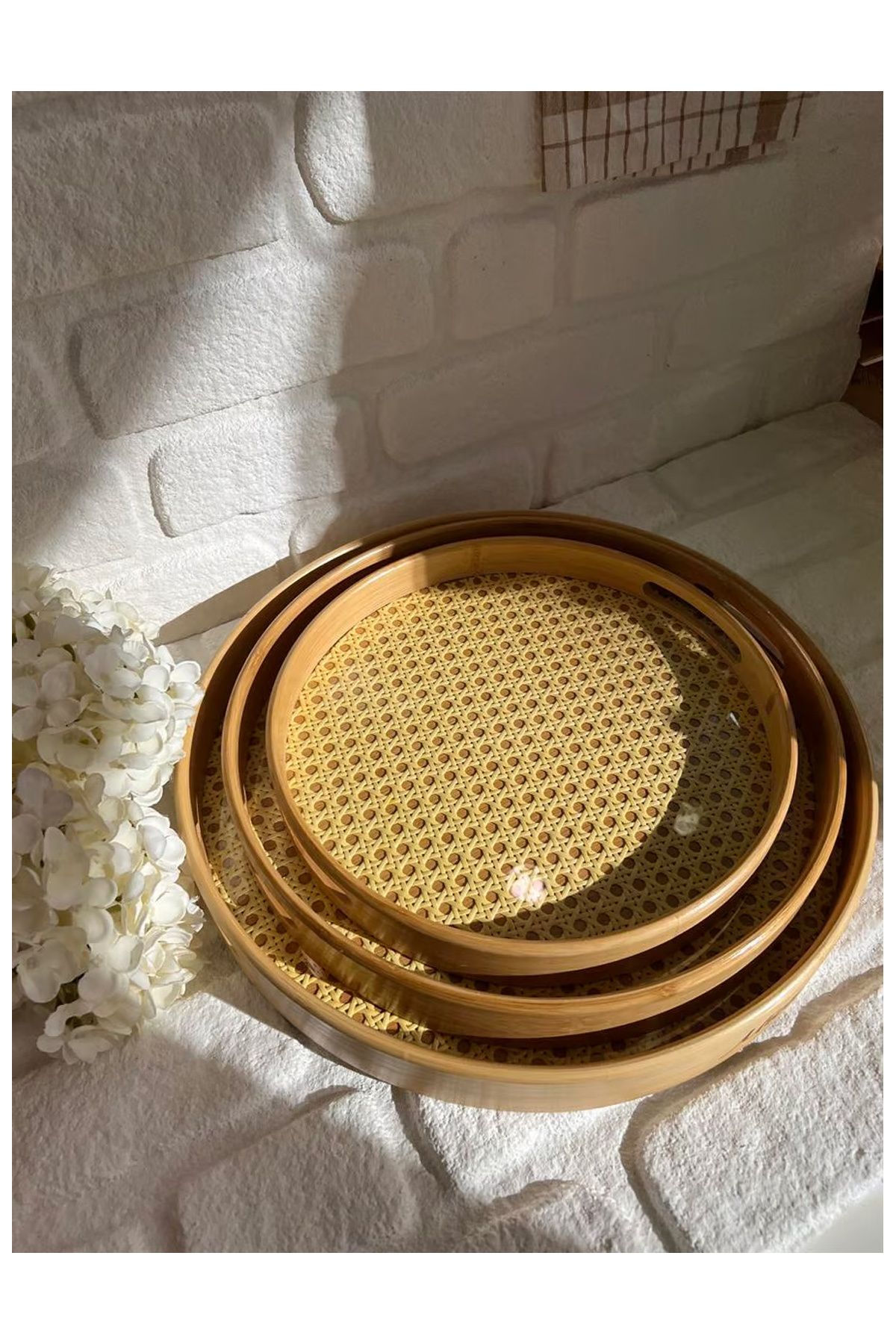 ivdastore-3-Piece Bamboo Hazeran Round Tray Set 30 - 35 - 40 Cm 3 Sizes 7