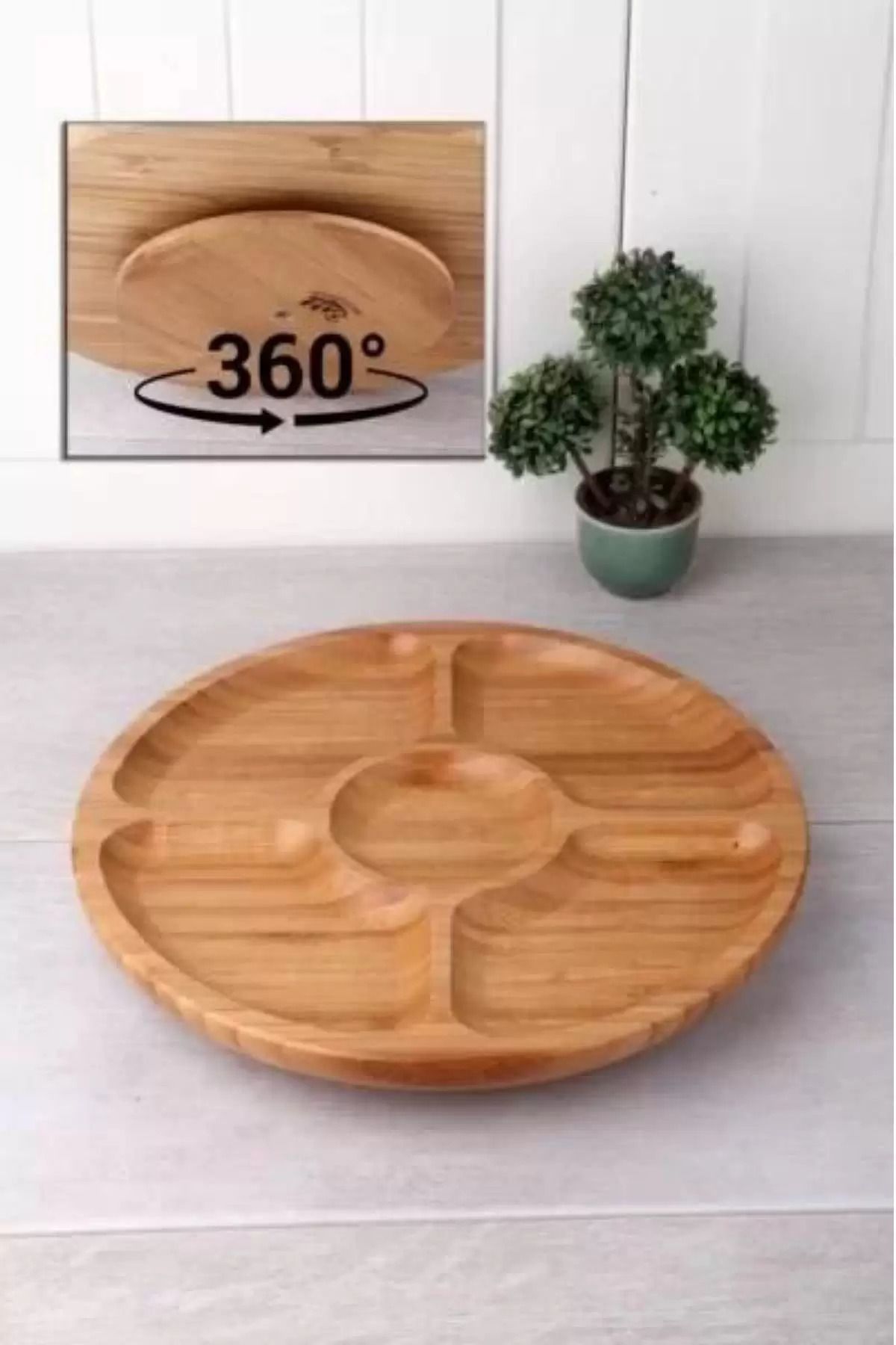 BirdoluSepet Döner Bambu Sunum Tabağı 5 Bölmeli 25 Cm Royaleks-BLS DS2525