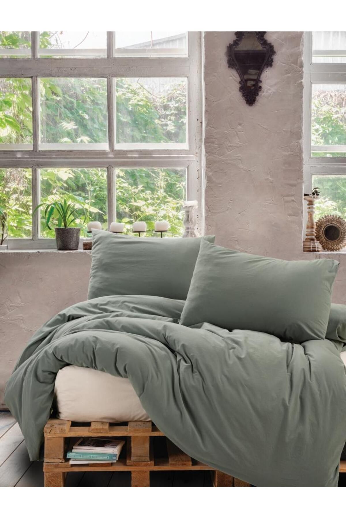 FAYMEM GLOBAL Neat Poplin Çift Kişilik Nevresim Takımı Mint Krem