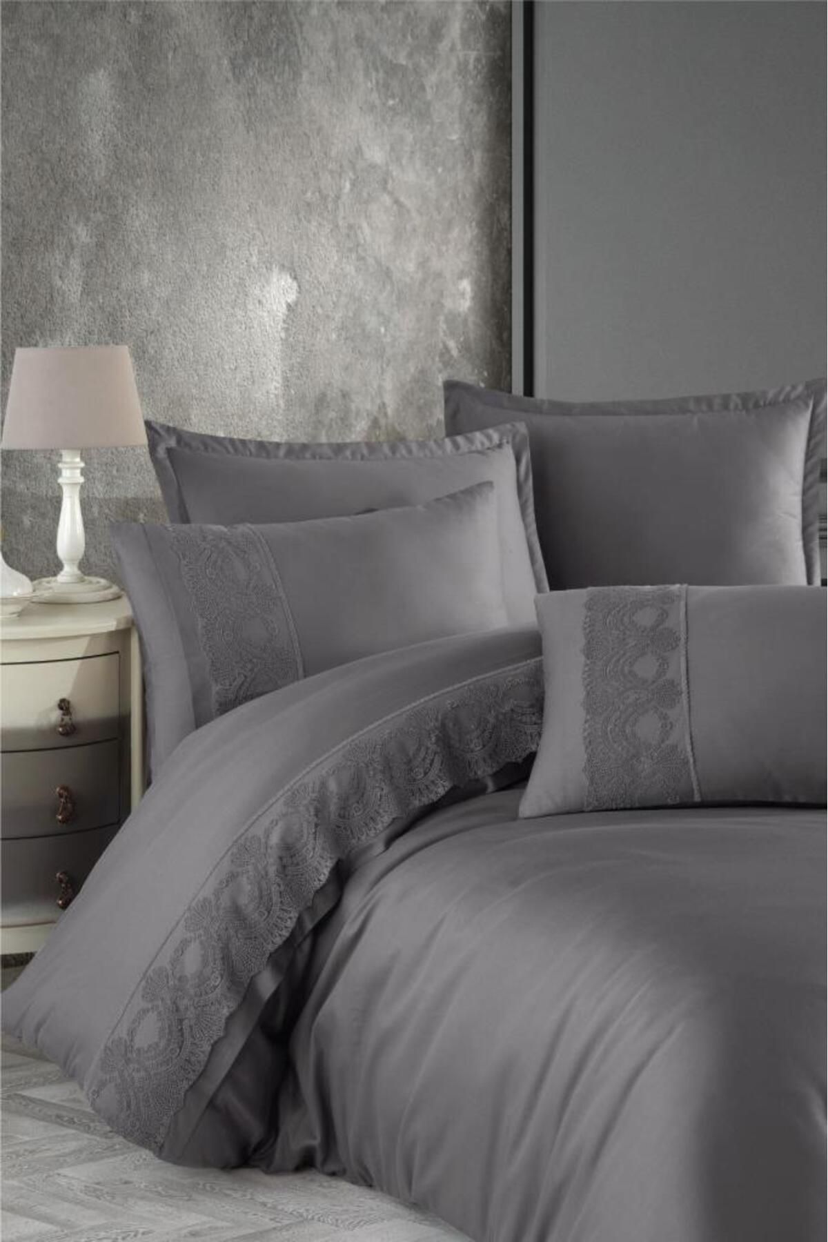 FAYMEM GLOBAL Butik Valinor Çift Kişilik Saten Nevresim Takımı V6 Gri