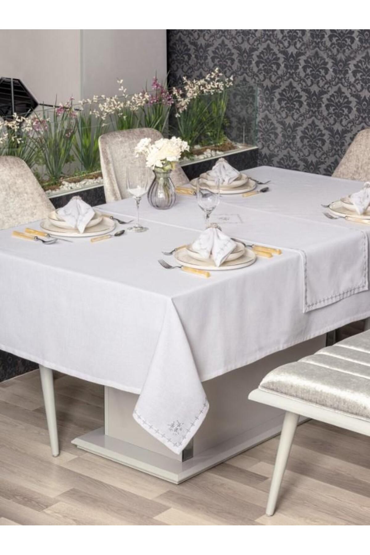 OEM Beyaz 8 Parça Keten Masa Örtüsü