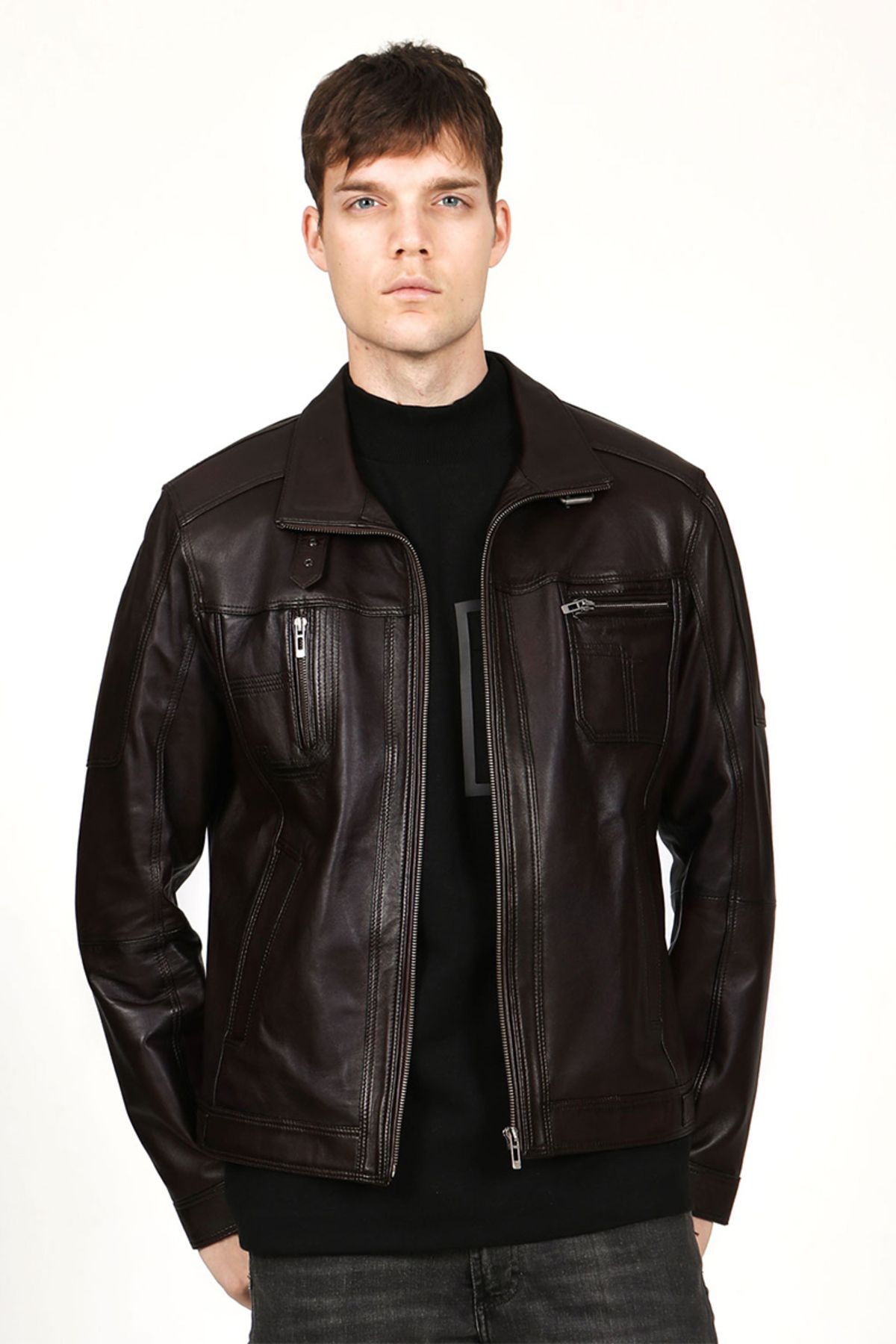 Dericlub-E1047 Real Leather Men's Chestnut Coat 1