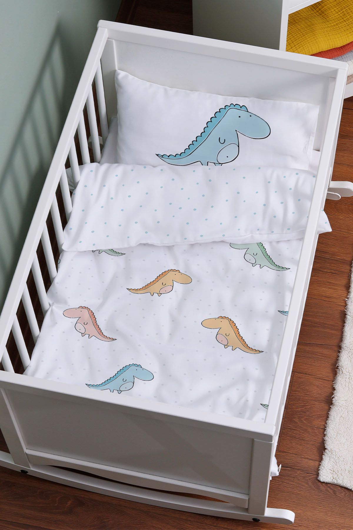 Tuğba Kuğu-Mother's Side Crib Bedding Set (60X100) - Pure Baby Series - Colorful Dinosaurs 1