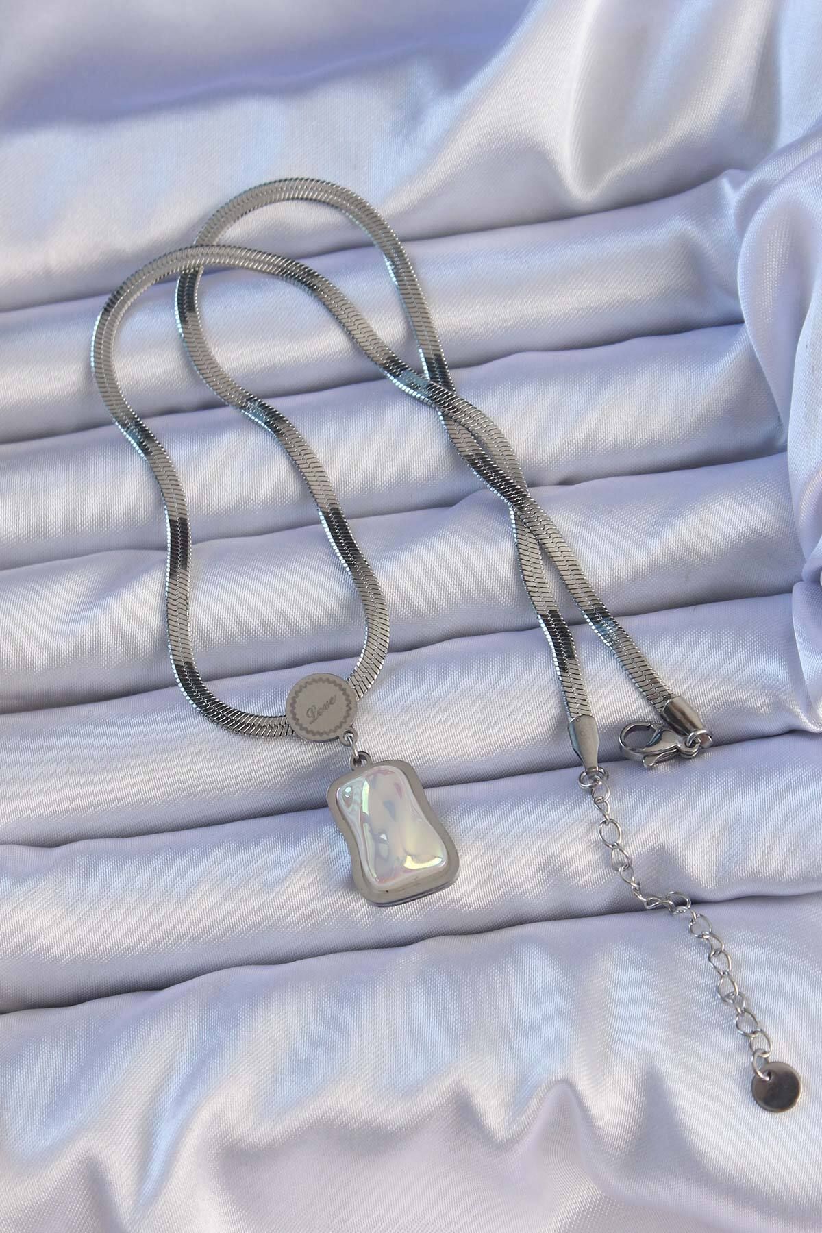 Skygo-316L Steel Silver Color Italian Chain Crushed Stone Necklace - Tj-Bko9206 2