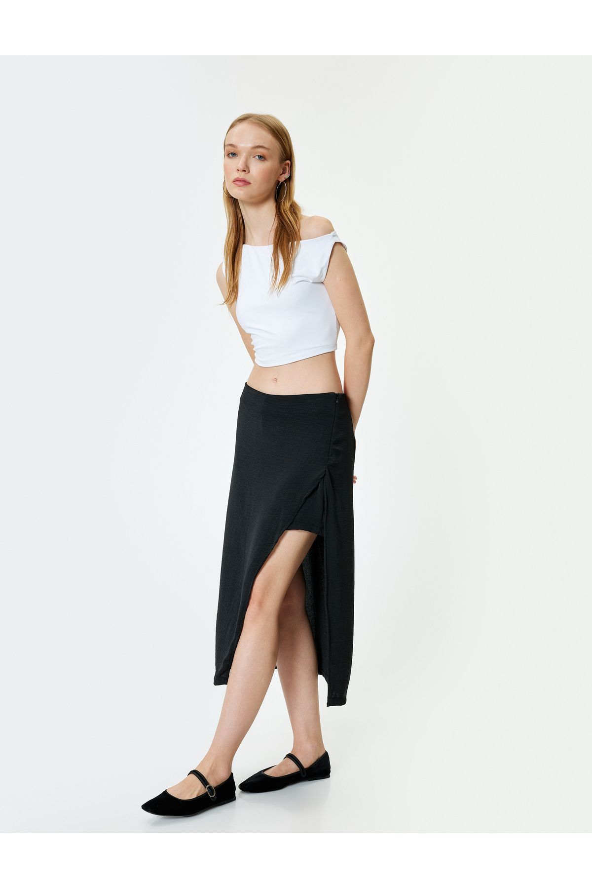 Koton Yeni Sezon Midi Etek Yırtmaç Detaylı A Kesim Slim Fit Beli Lastikli