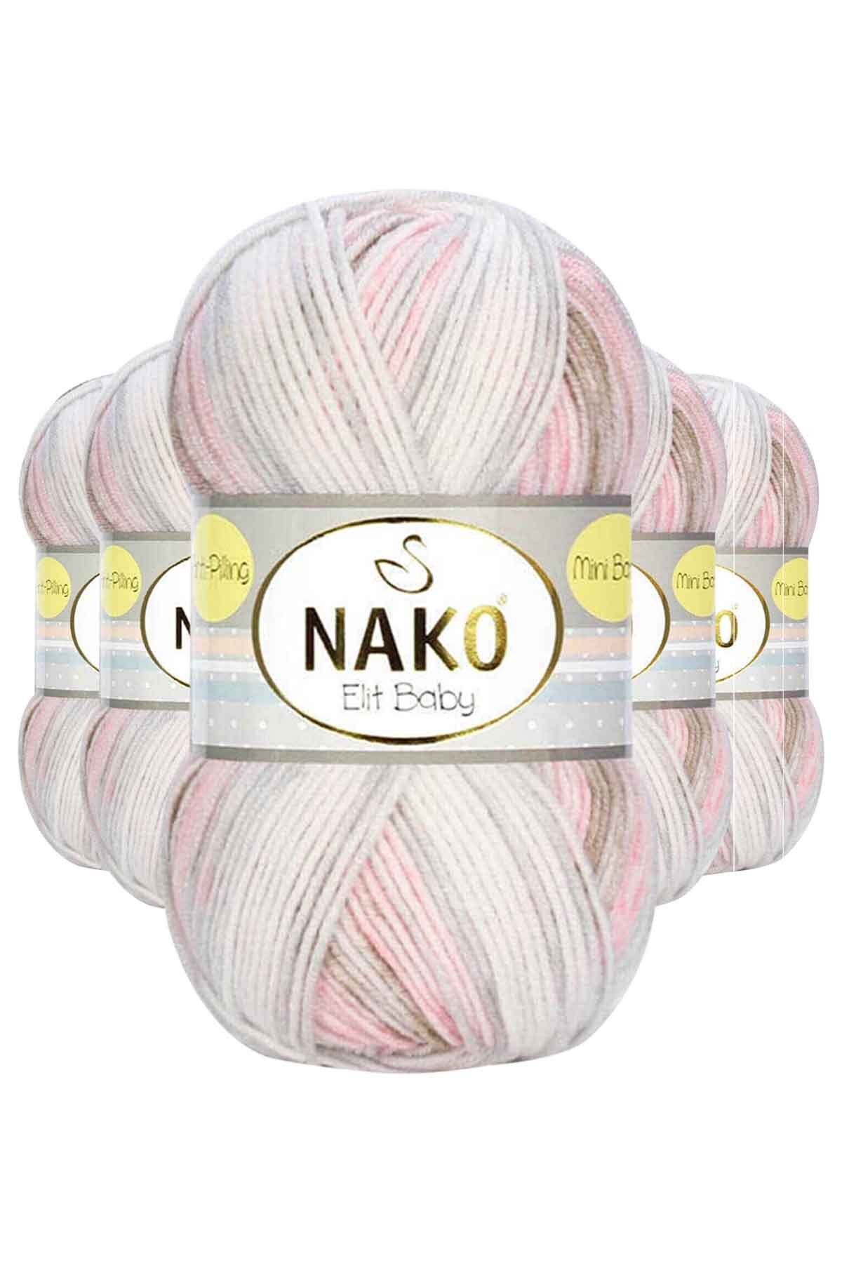 NAKO 5 Adet Mini Batik Bebe El Örgü İpi Kahveli Pembe 32463