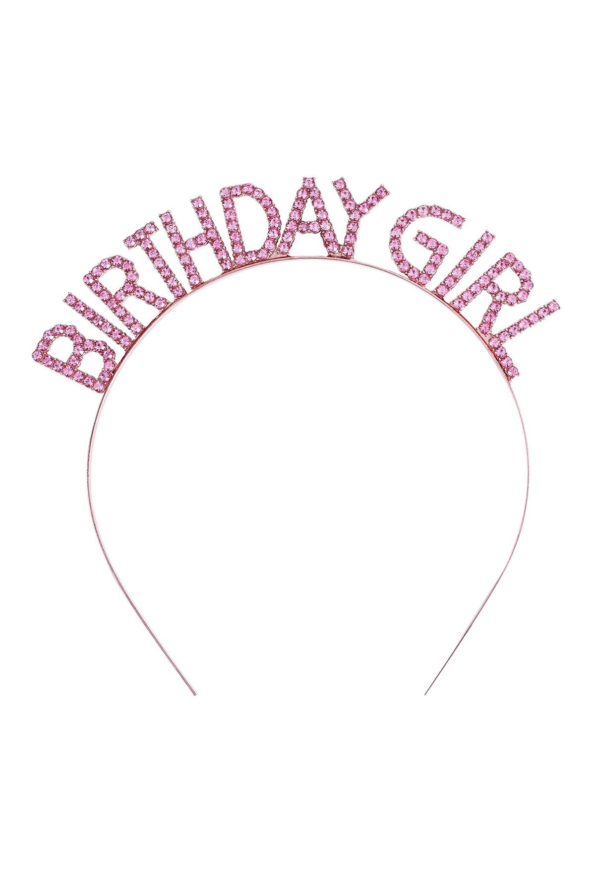 NLB TİCARET Pembe Renk Kristal Taşlı Parlak Birthday Girl Yazılı Taç 16x17 cm