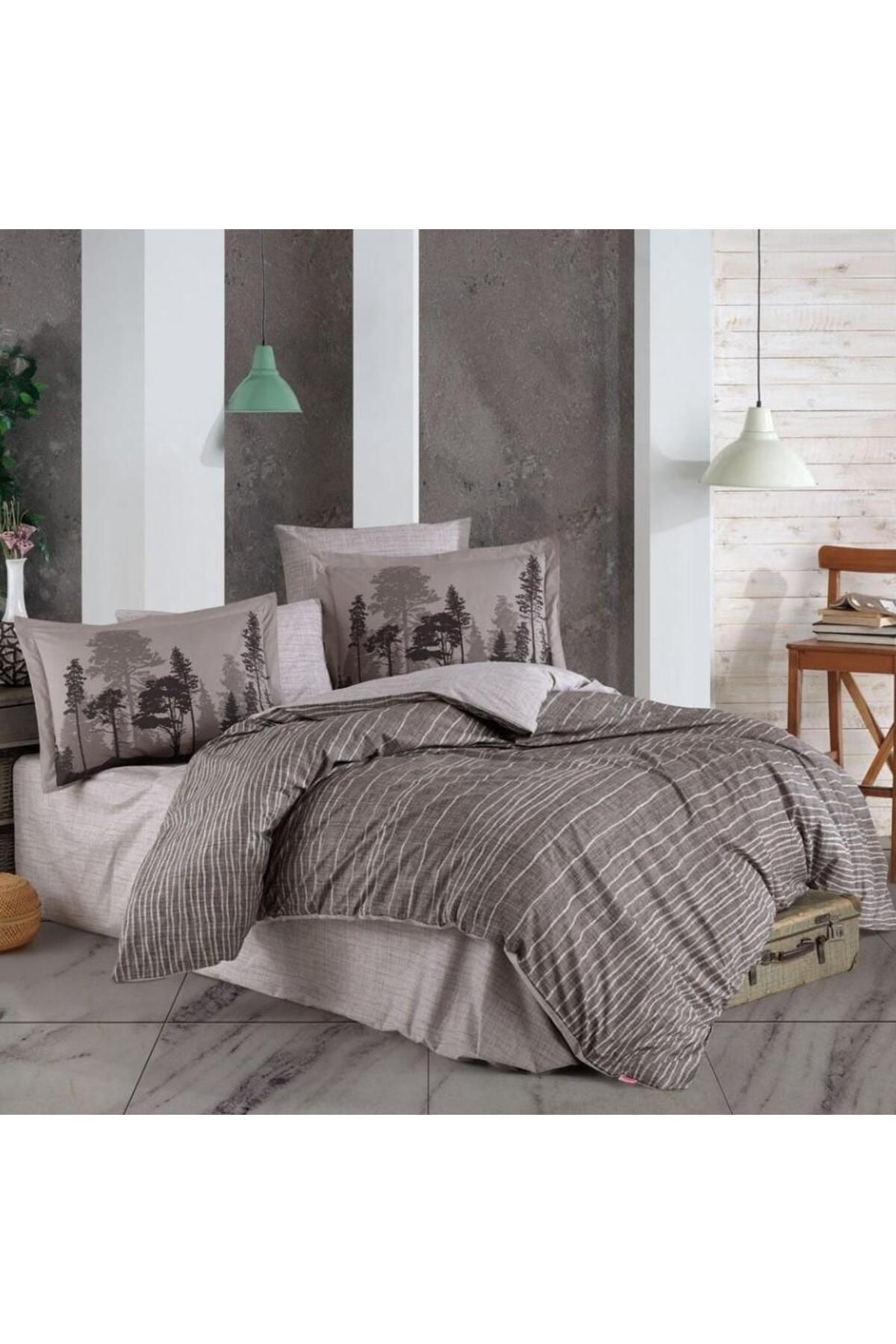 OEM Çift Kişilik Poplin Nevresim Tully Kahve