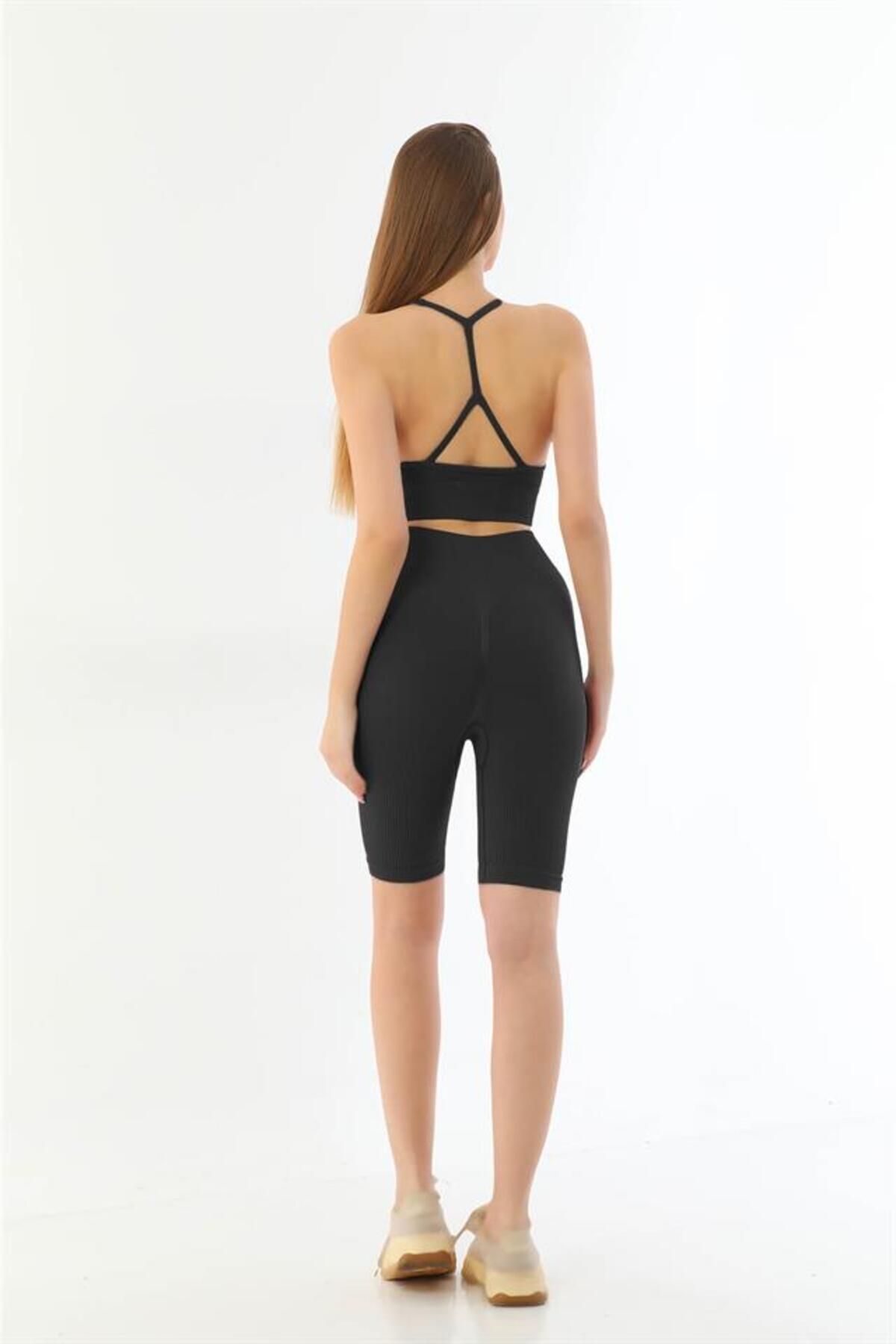 EMAY STORE SİYAH MI Emay 3921 Soft Seamless Ripli Tayt Yoga Takımı