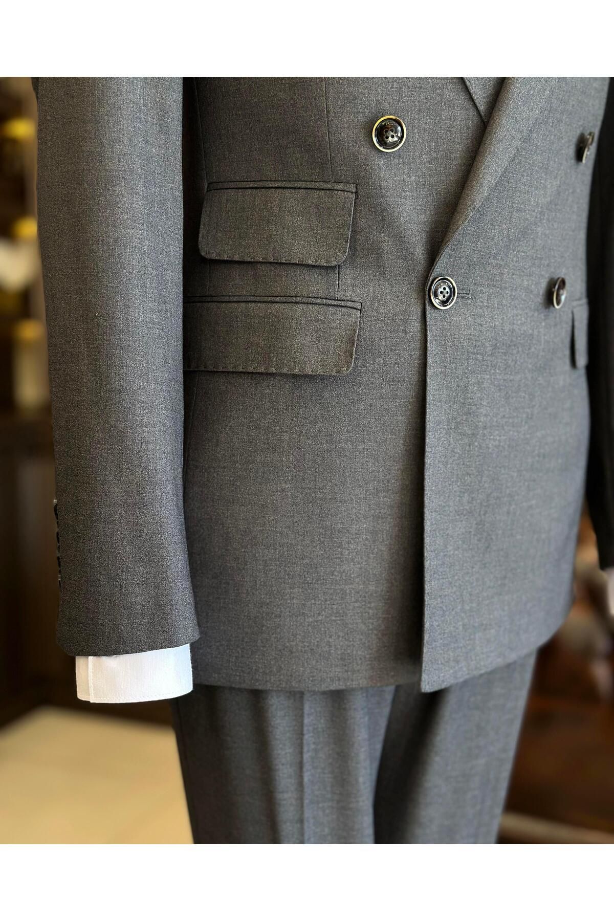 TerziAdemAltun-Italian style double-breasted jacket pants men's suit gray T11097 3