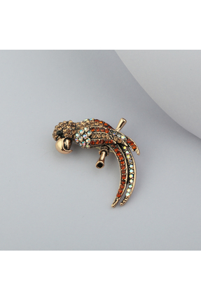 Ceso Accesories BRONZ KAPLAMA ZİRKON TAŞLI PAPAĞAN BROŞ