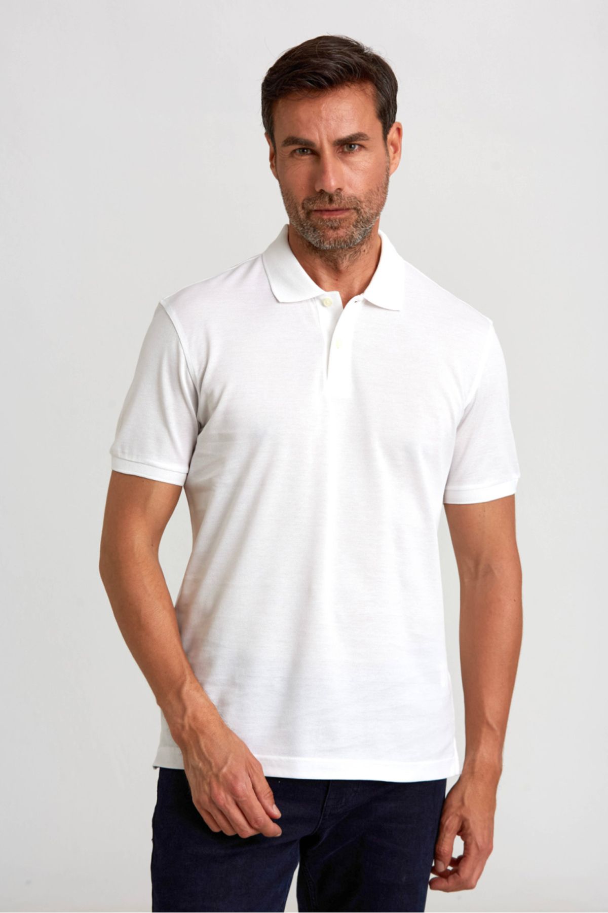 Bisse Pike Düğmeli Polo Yaka Beyaz Erkek T-shirt