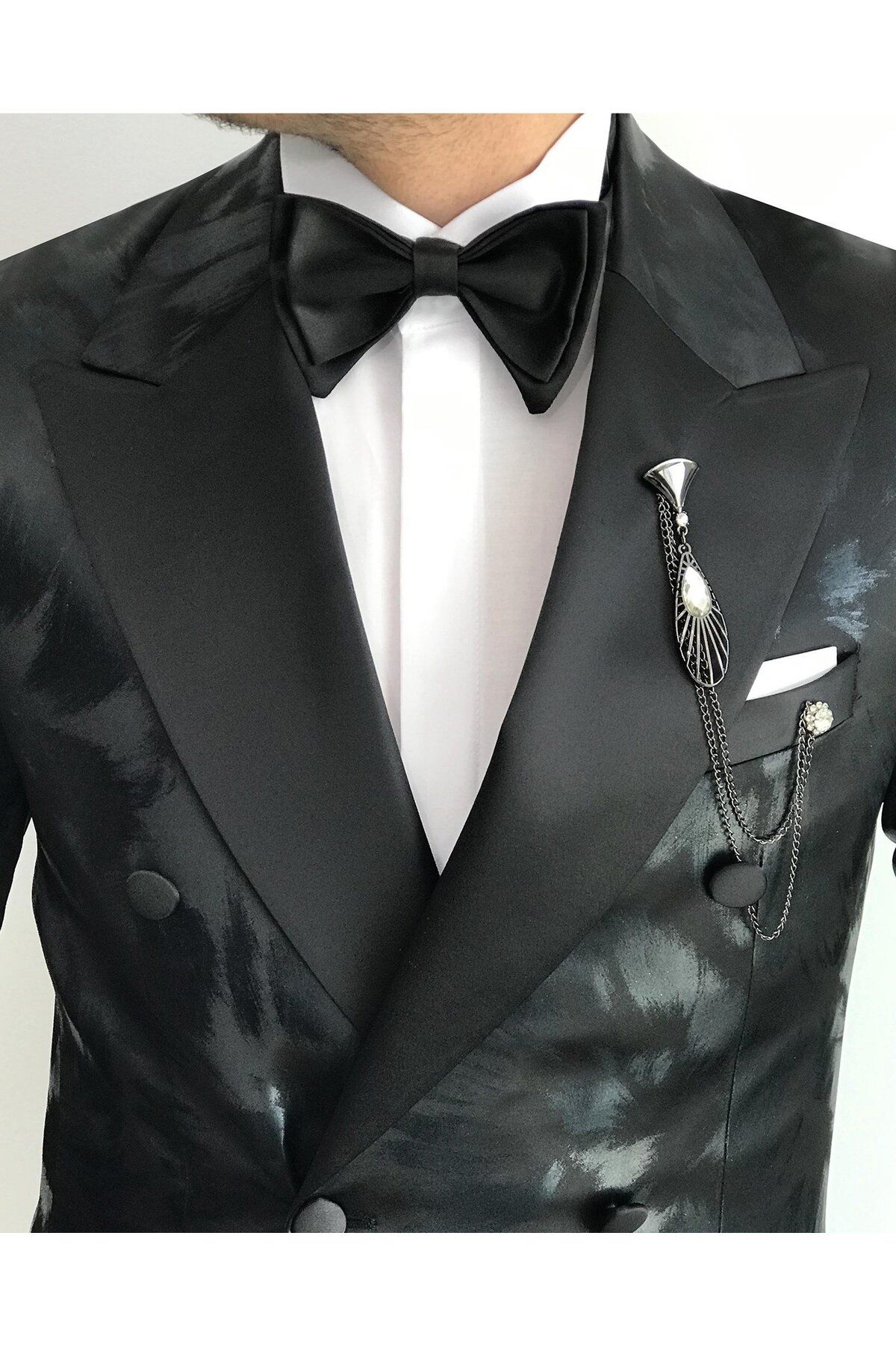 TerziAdemAltun-Italian Cut Men's Jacket Pants Groom Suit Set Black T7475 4