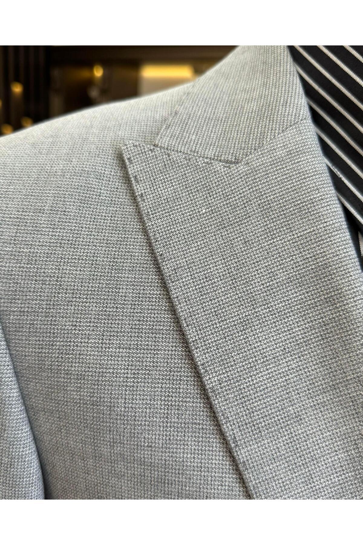 İtalyan stil slim fit ceket yelek pantolon takım elbise gri T11399 — خاکستری — تصویر 3 از 6