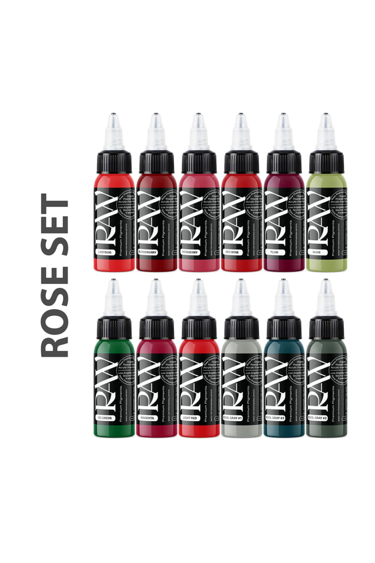 RAW Pigments Rose Set 12 Renk 1 oz 30 ml Dövme Boyası Seti