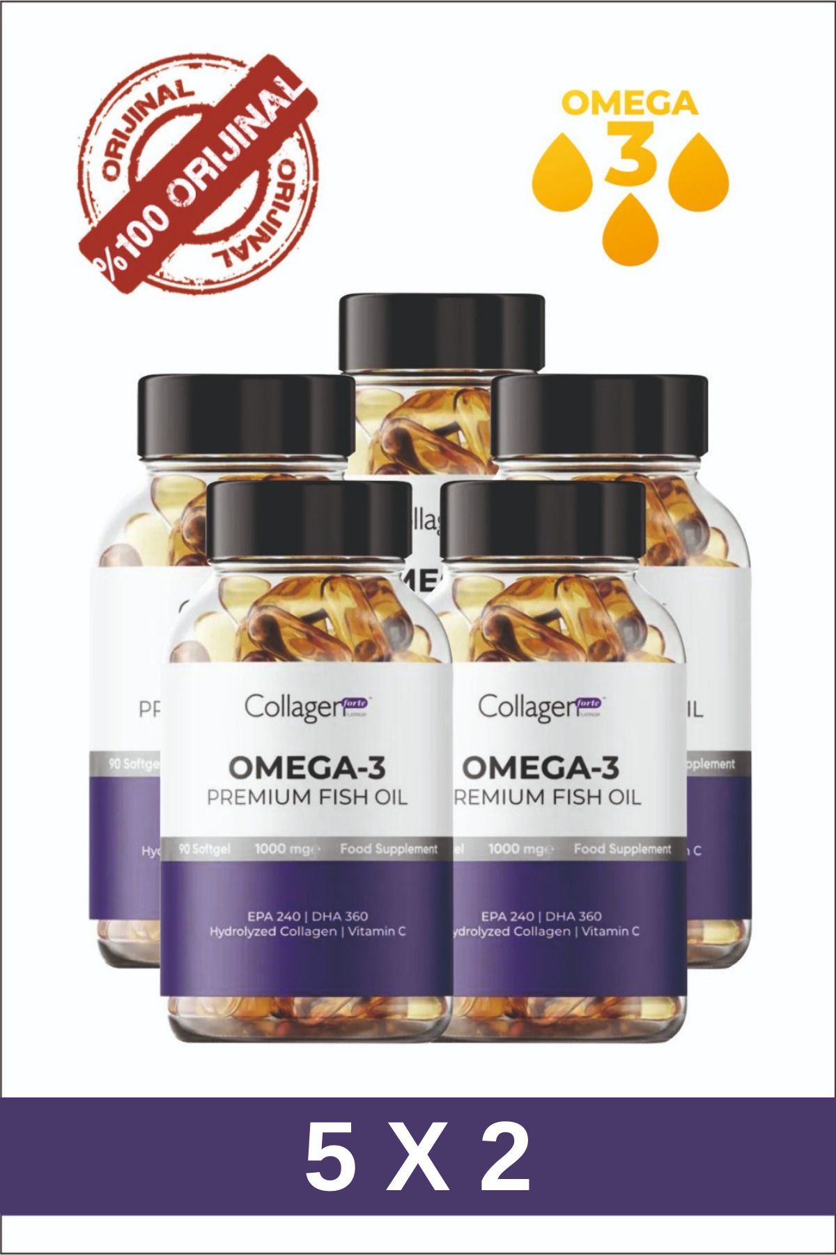 Collagen Forte Platinum 10 Adet Omega-3 Premium Fish Oil 90 Softgel X 1000mg, Balık Yağı, Hidrolize Kolajen