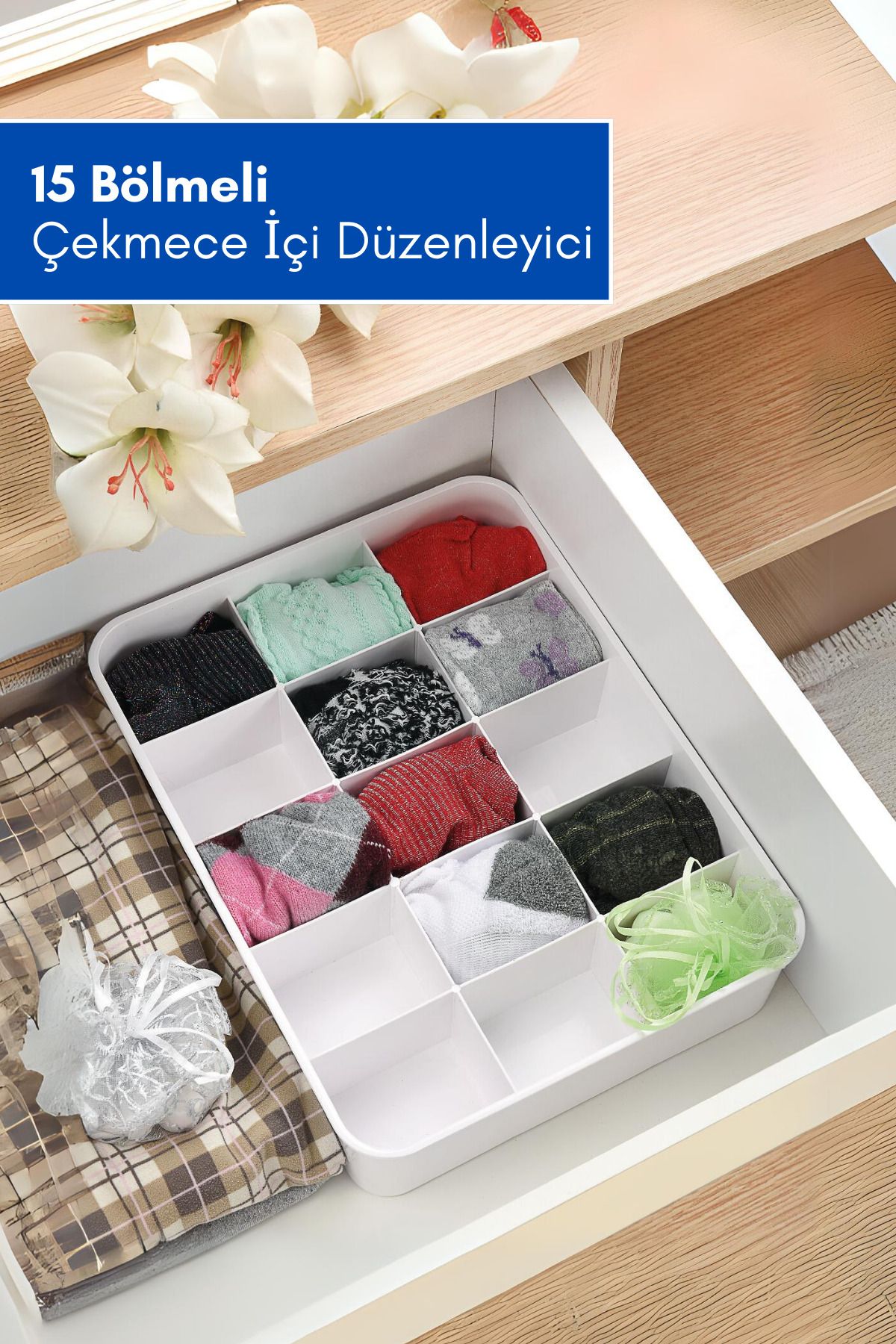 GRİMOR Life 15 Bölmeli Çekmece Içi Düzenleyici Organizer Beyaz Renk