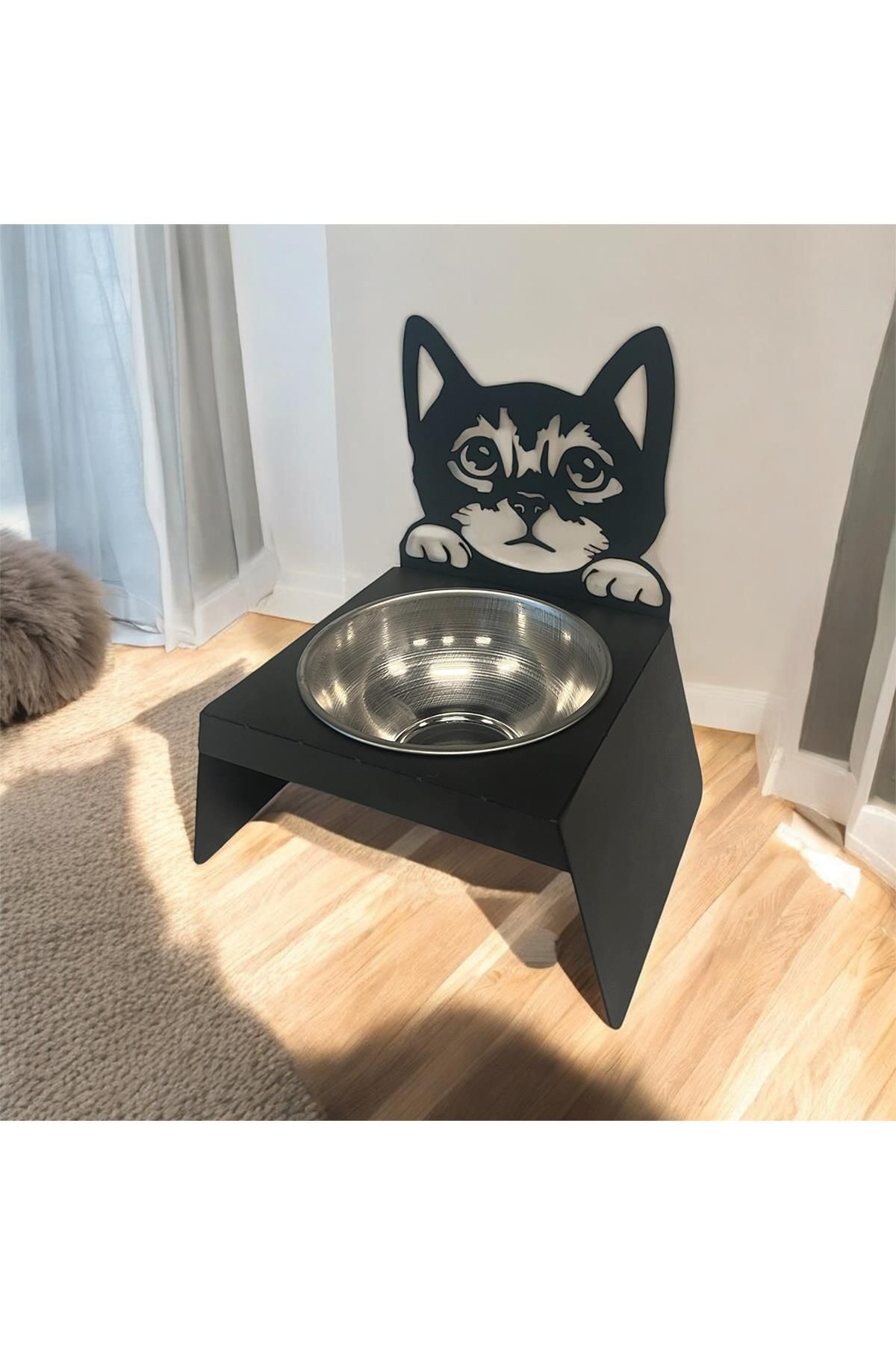 decorelax-Black Cat and Dog Food Water Bowl - Ergonomic Design, Stainless Small Model with Cat Design 5