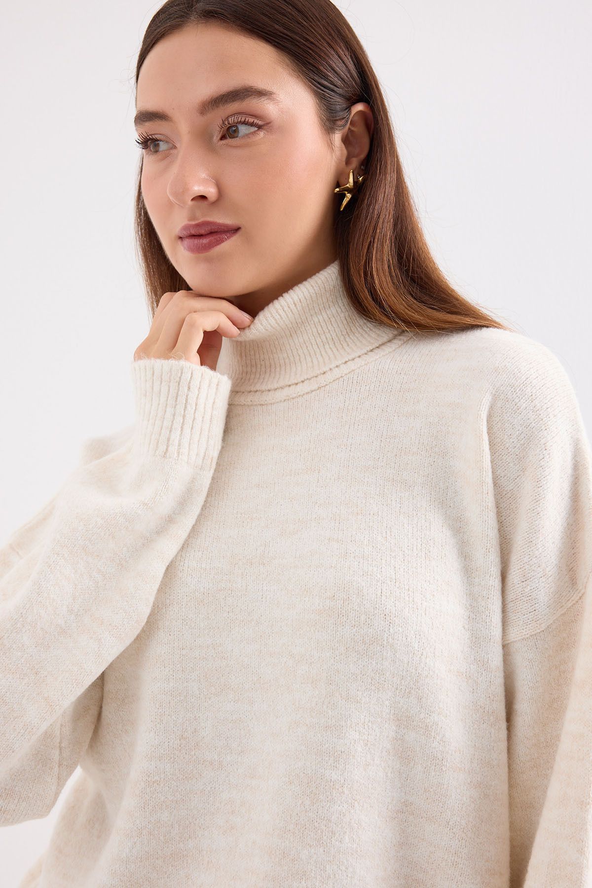 Bigdart-15892 Model Ecru Knitwear Sweater and Skirt Set 5