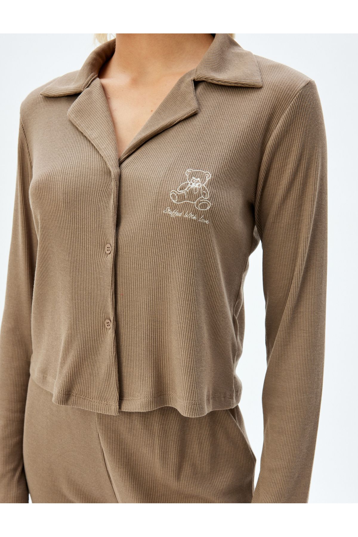 Koton-Cord-Pyjama-Set mit Hemdkragen – lange Ärmel, gerades Bein, 2er-Set 5