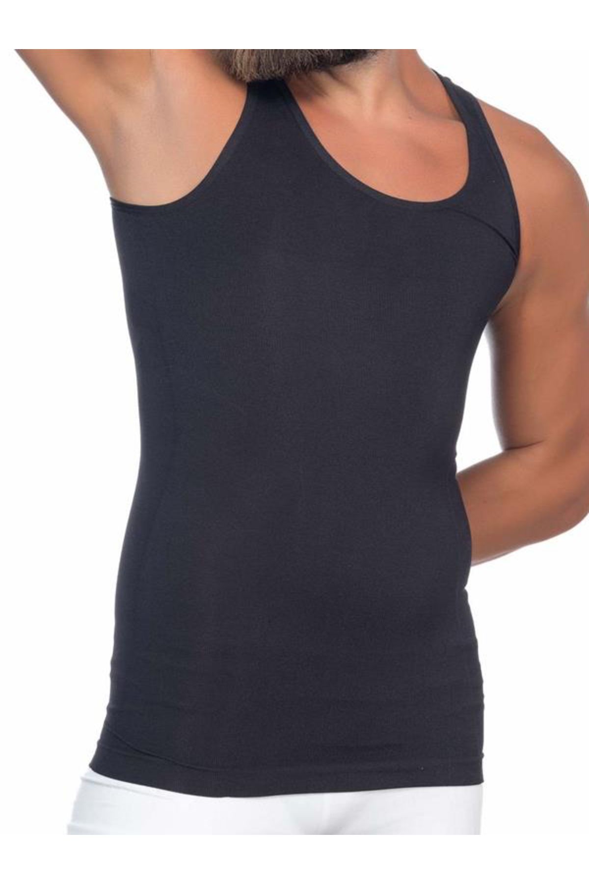 SYNOPE-Emay Black Men's Recovery Belly Hiding U-Neck Athlete Waist Corset 1