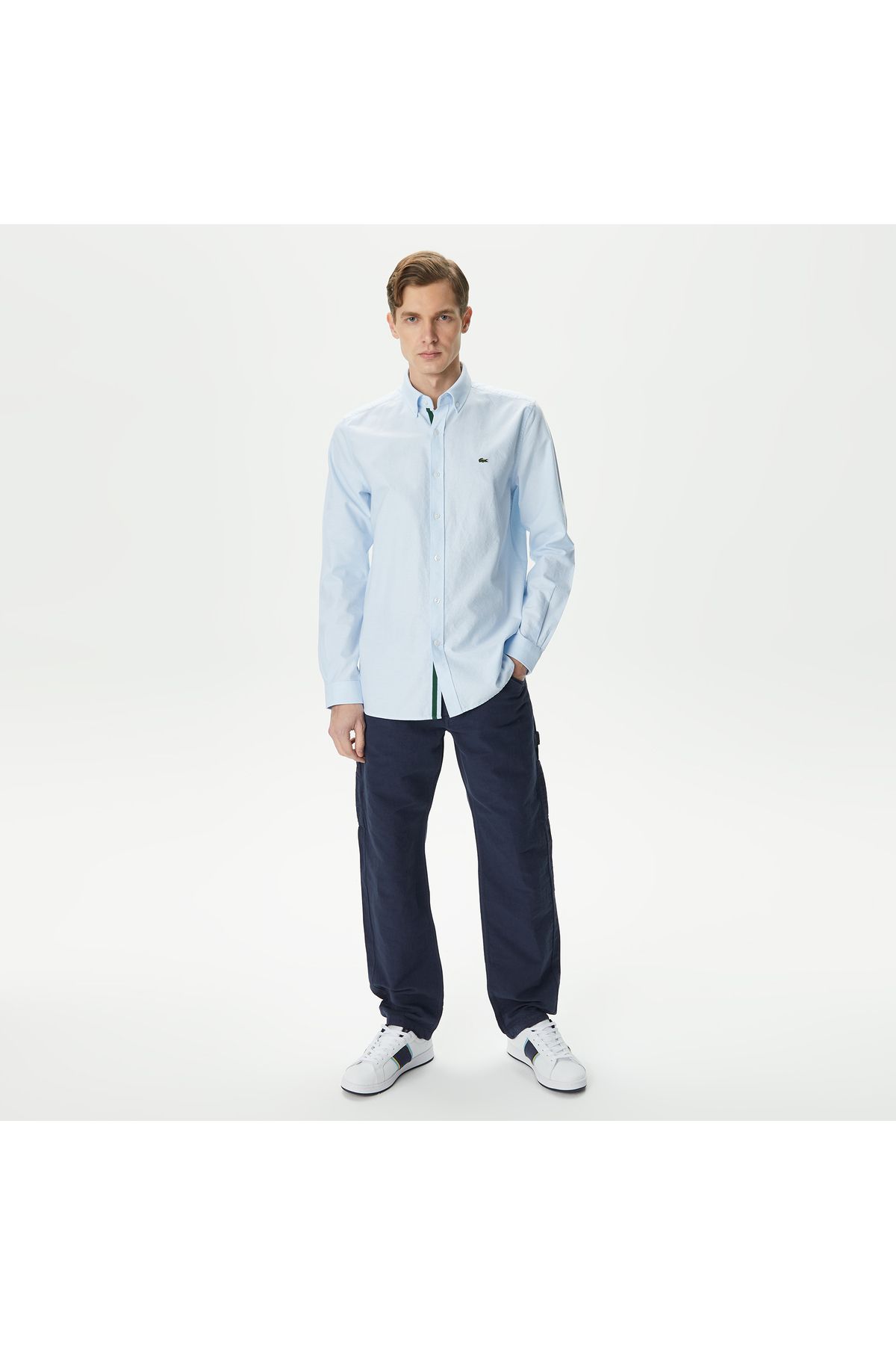 پیراهن / بلوز دکمه دار آبی مردانه روشن و باریک لباس Lacoste