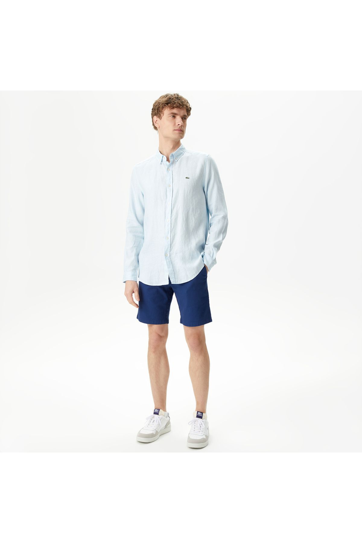 پیراهن / بلوز دکمه دار آبی مردانه اورجینال Lacoste