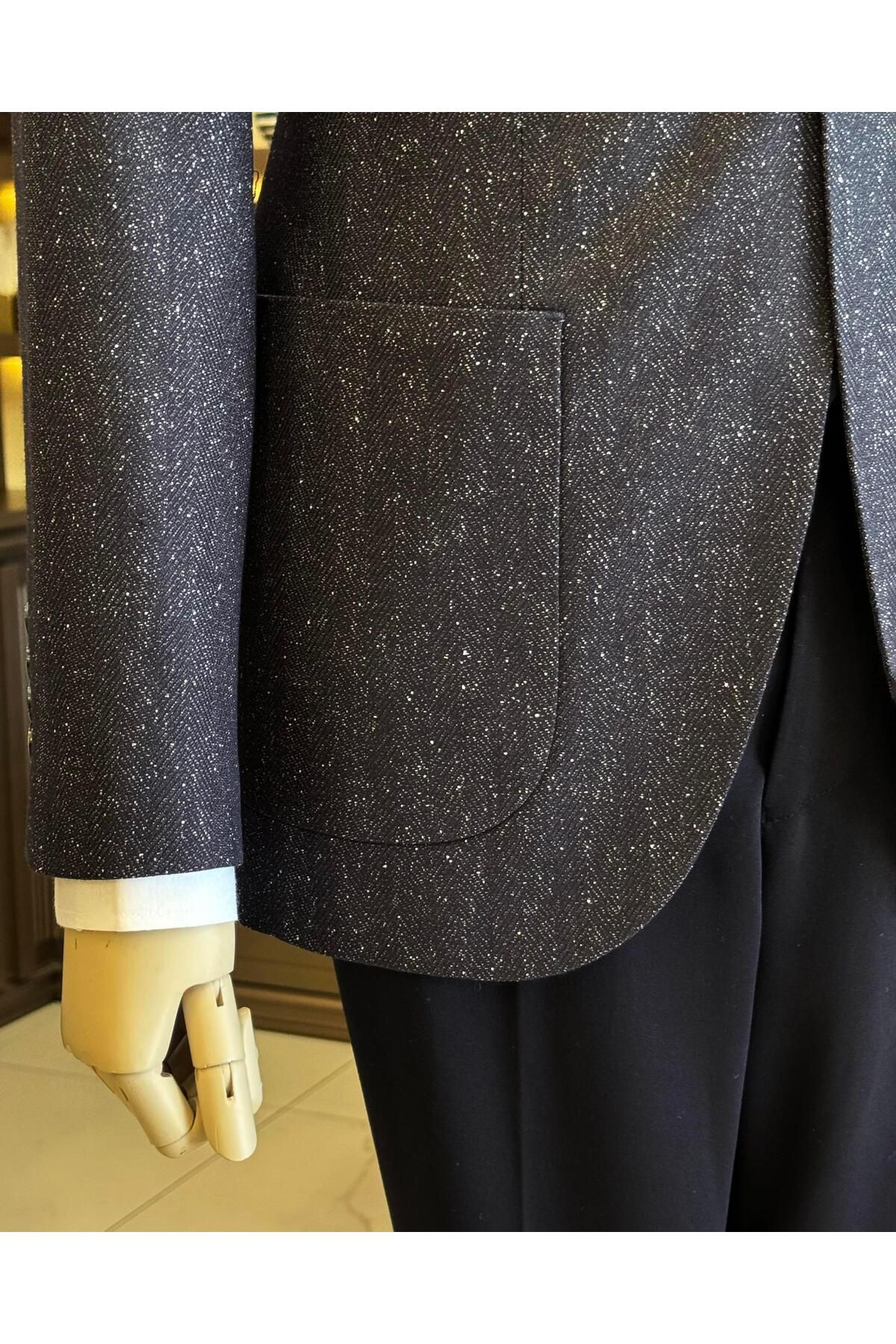 TerziAdemAltun-Black Mono Collar Italian Style Men's Jacket - T10557 3