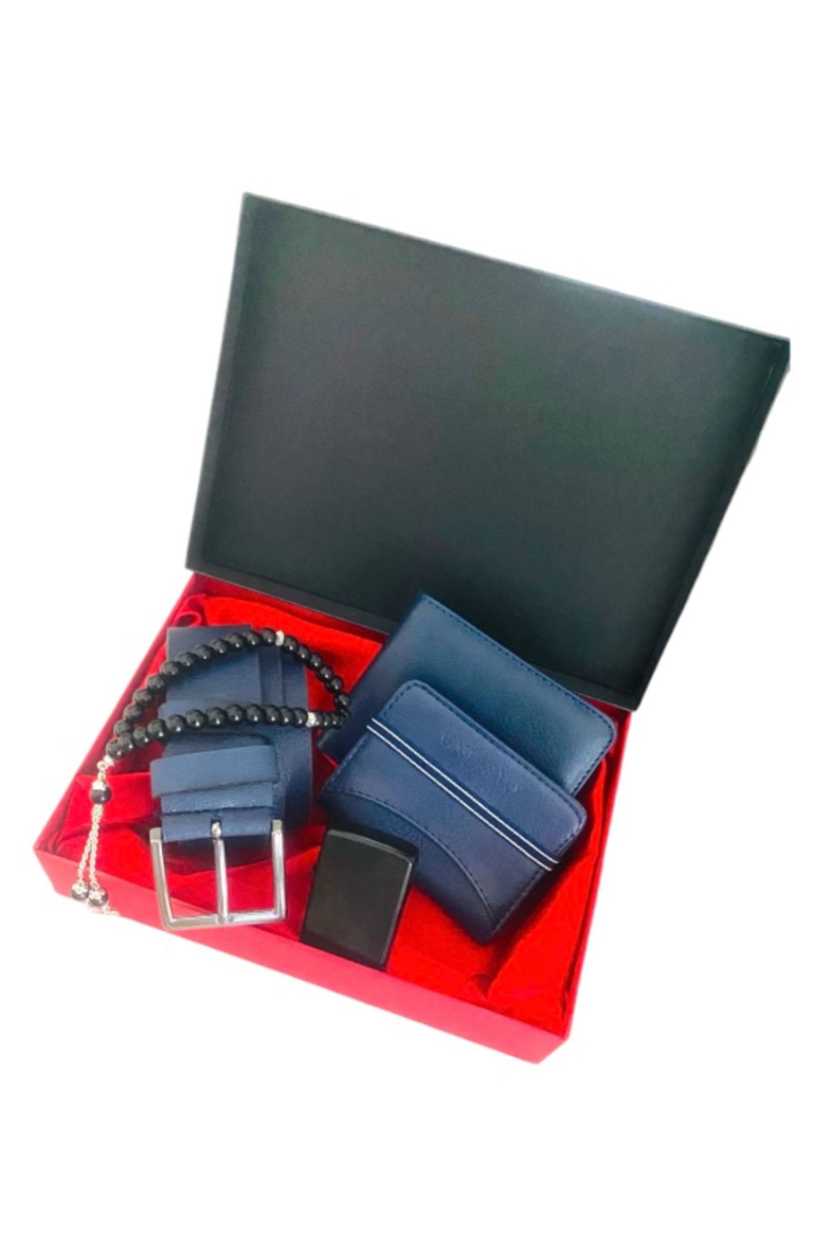 کیف پول مردانه مجموعه هدیه اتاق کمربند چرمی آبی رنگ نگهدارنده کارت اعتباری Carlino