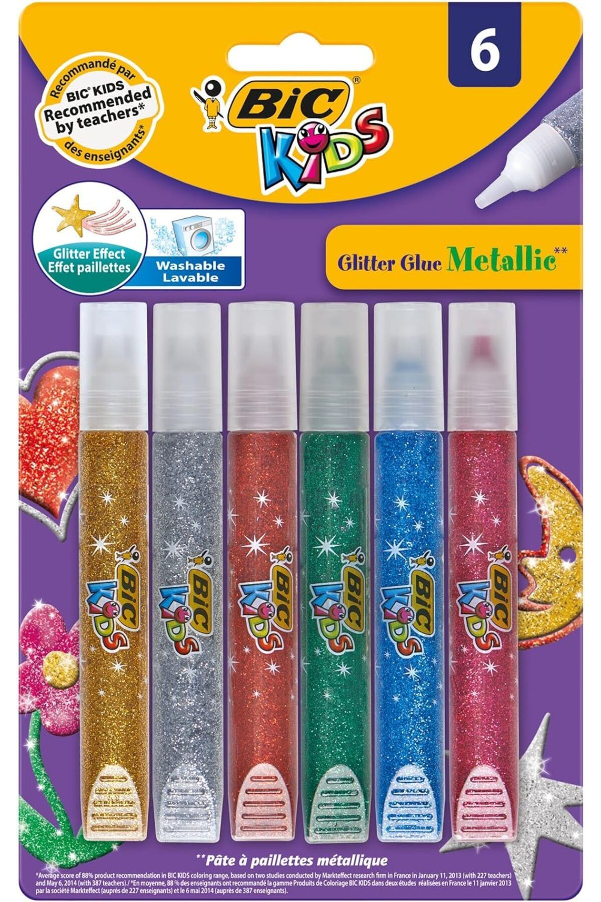 STOREMAX OtantikShop Kids Metalik Simli Yapıştırıcı 6'lı Blister, Su Bazlı Simli Yapıştırıcı, Ço