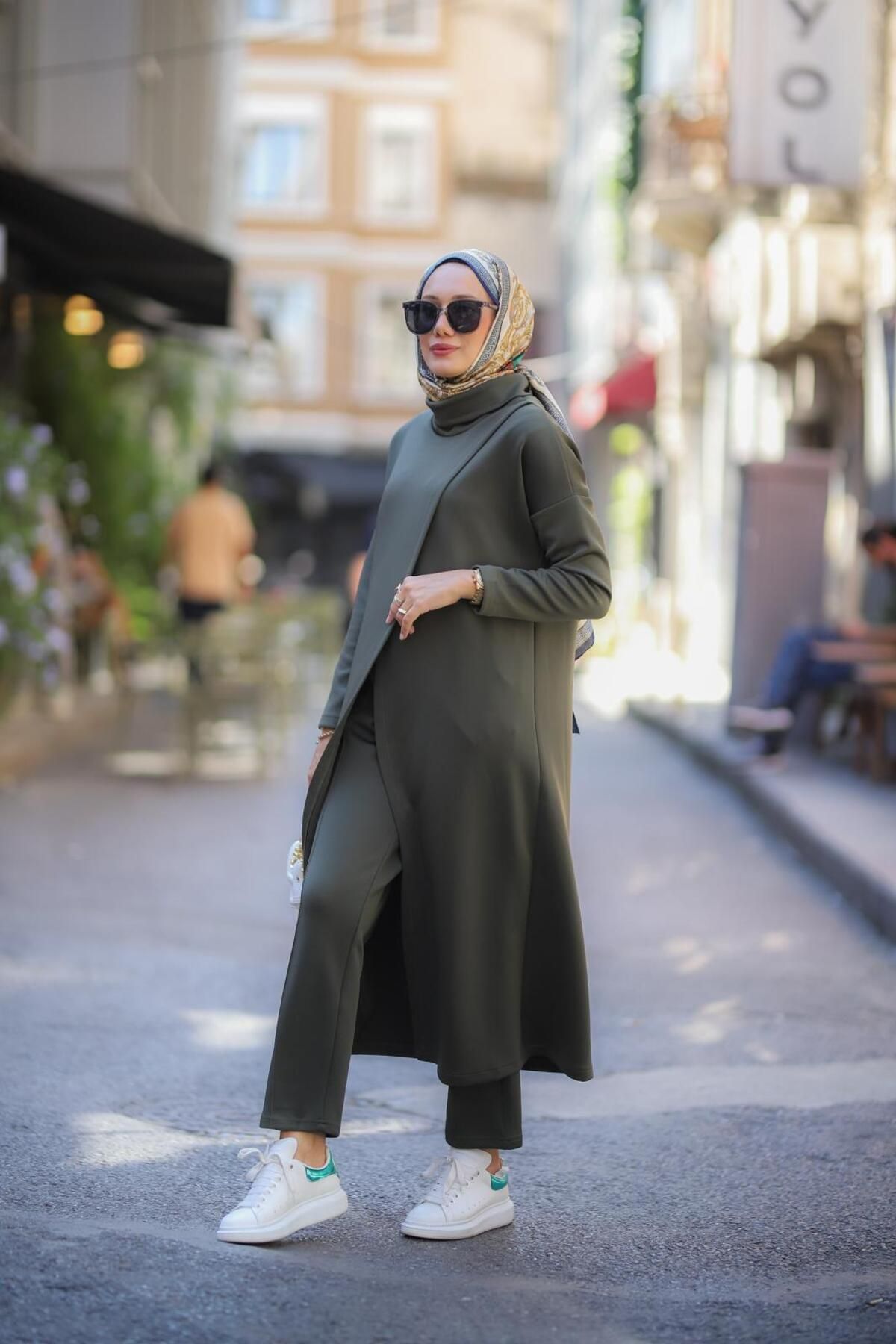 NS Moda-Hijab Turtleneck Tunic Trousers Set Khaki Model-487 3