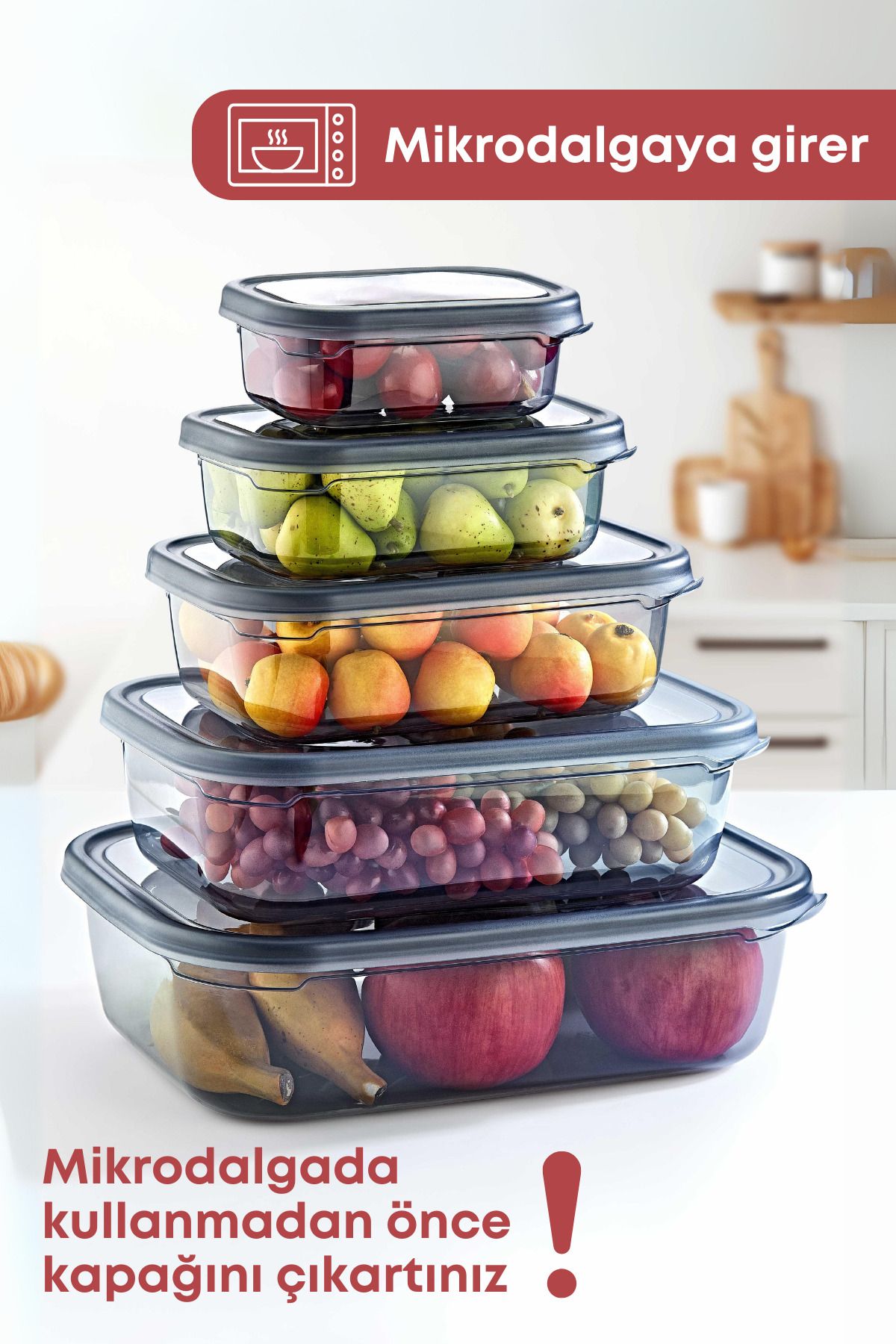 GRİMOR Life-5 Leak Proof Storage Containers - (350 ML 670 ML 1,2 LT 2 LT 3,2 LT) - Deep Freezer and Microwave 3