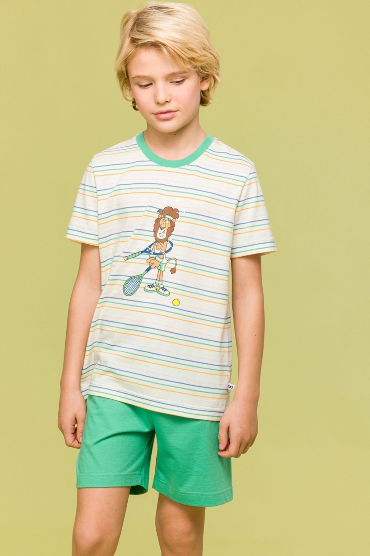 Woody-2-8 Years Old Boy Pajamas-Pss - 910-Lion Themed Striped Ecru 1