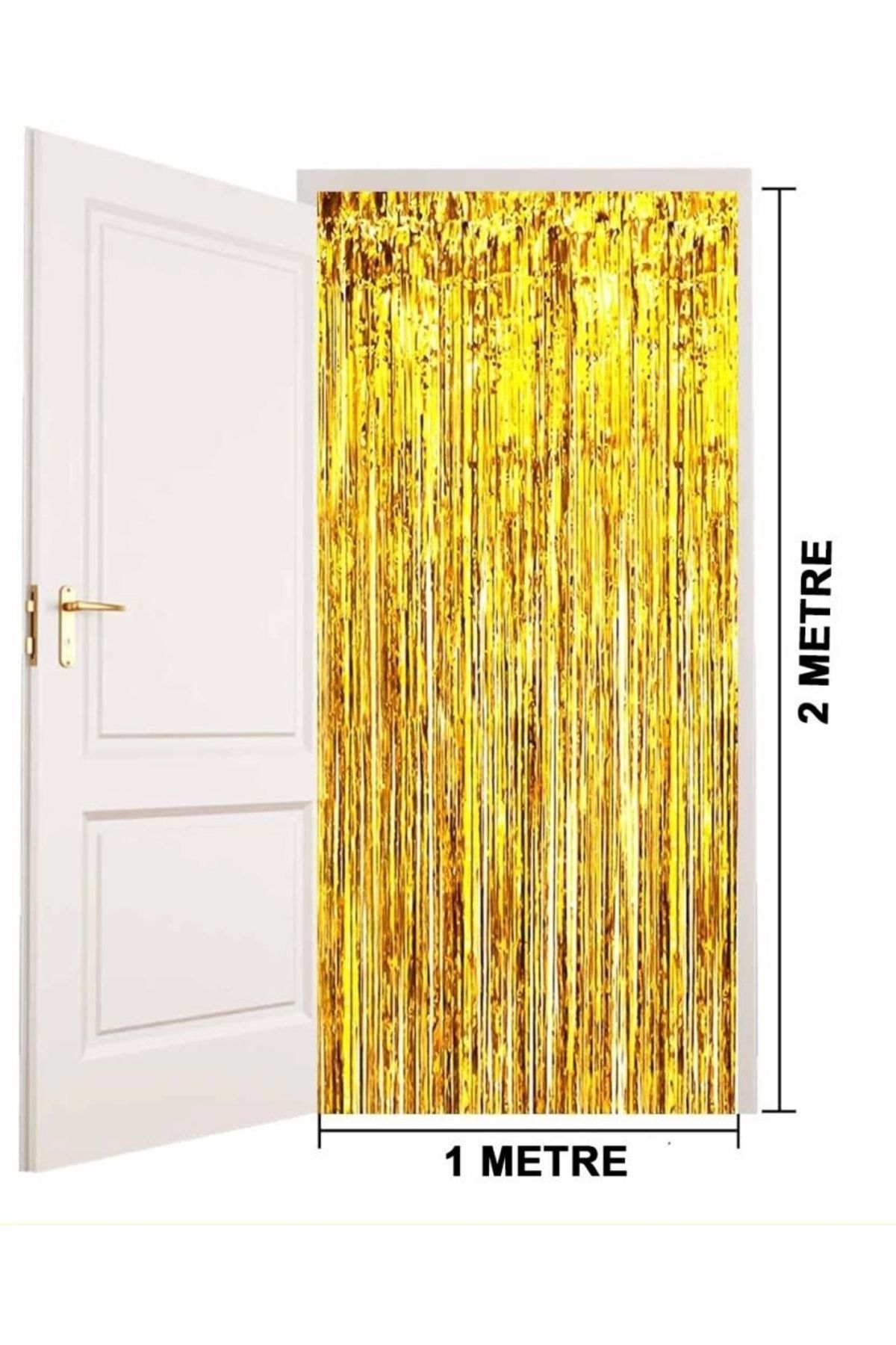 Finetoo Çocuk Altın Gold Renk Ekstra Metalize Parlak Saçaklı Arka Fon Perde İthal A Kalite 1x2 Metre