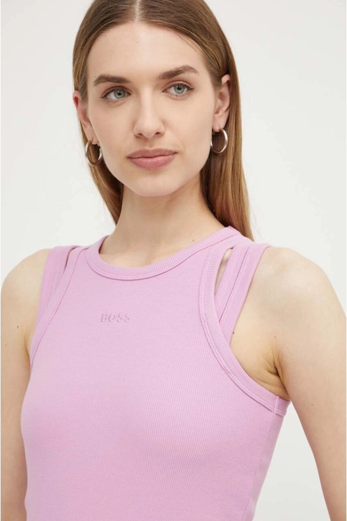 BOSS-Women's Brand Logo Sleeveless Thick Strap Pink Blouse 50515316 -546 5