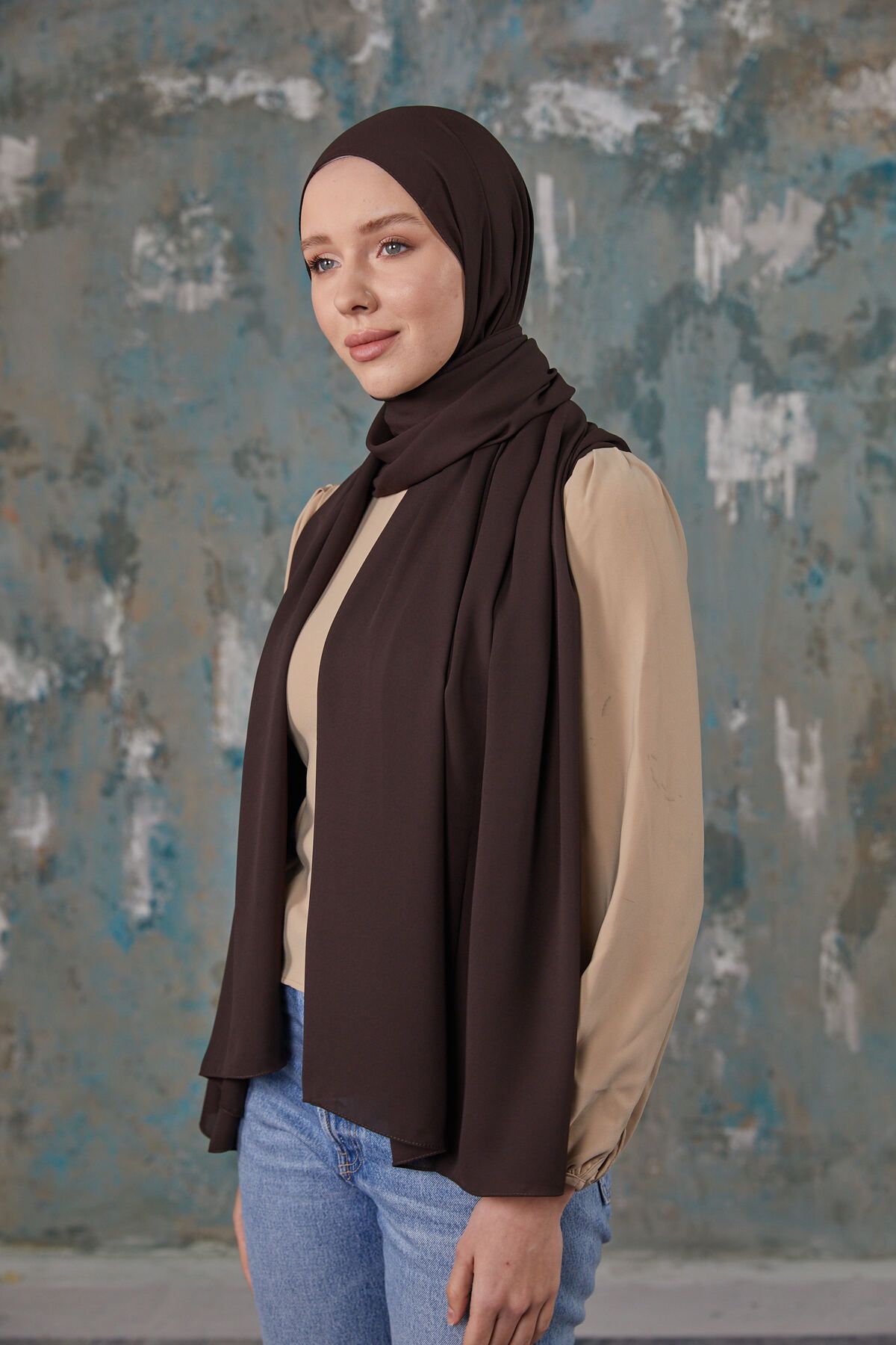 Differenza-Dark Brown Crepe Chiffon Shawl 4