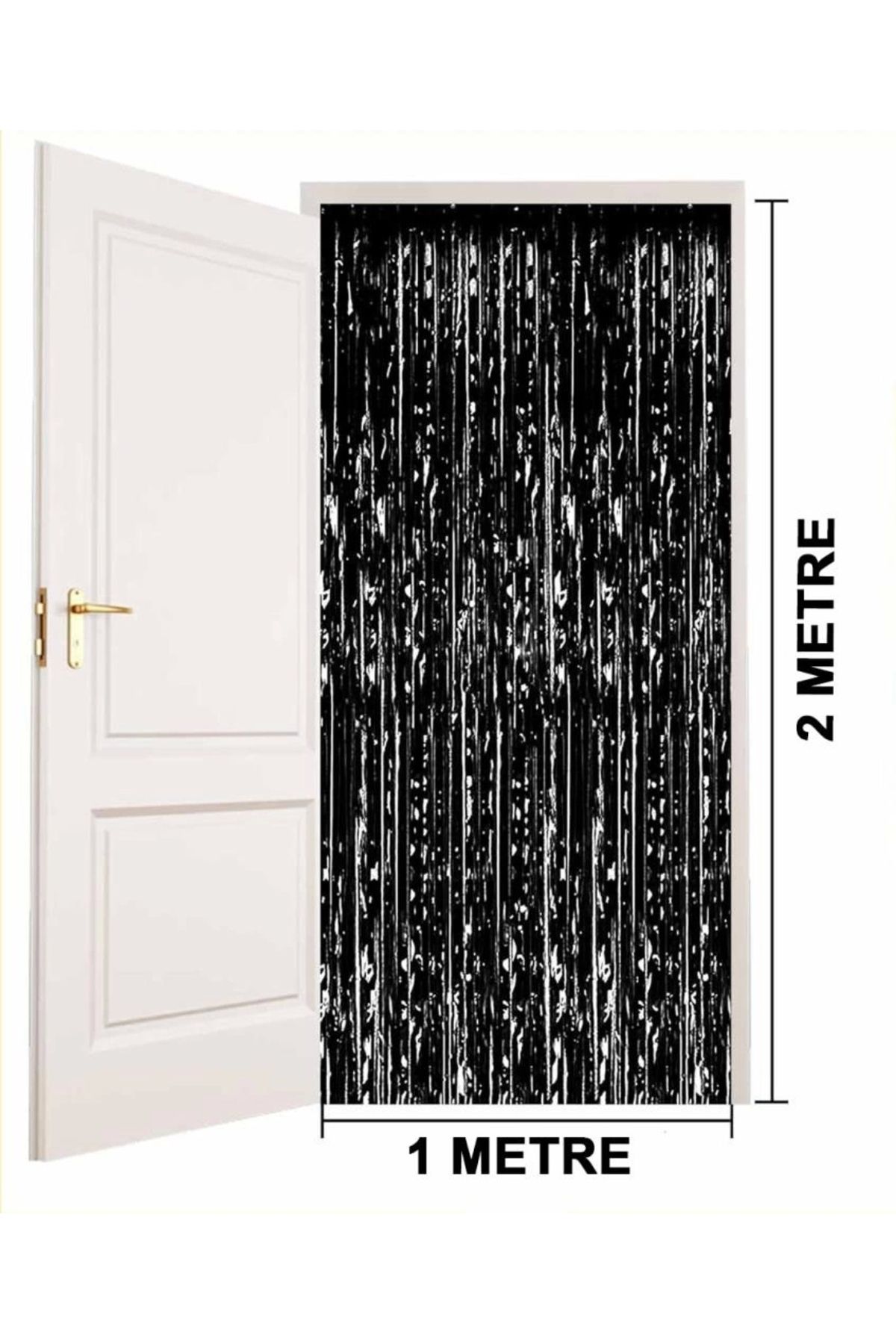 KdrElektronik Çocuk Siyah Renk Ekstra Metalize Parlak Saçaklı Arka Fon Perde İthal A Kalite 1x2 Metre