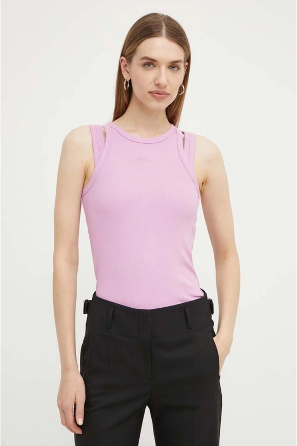 BOSS-Women's Brand Logo Sleeveless Thick Strap Pink Blouse 50515316 -546 1