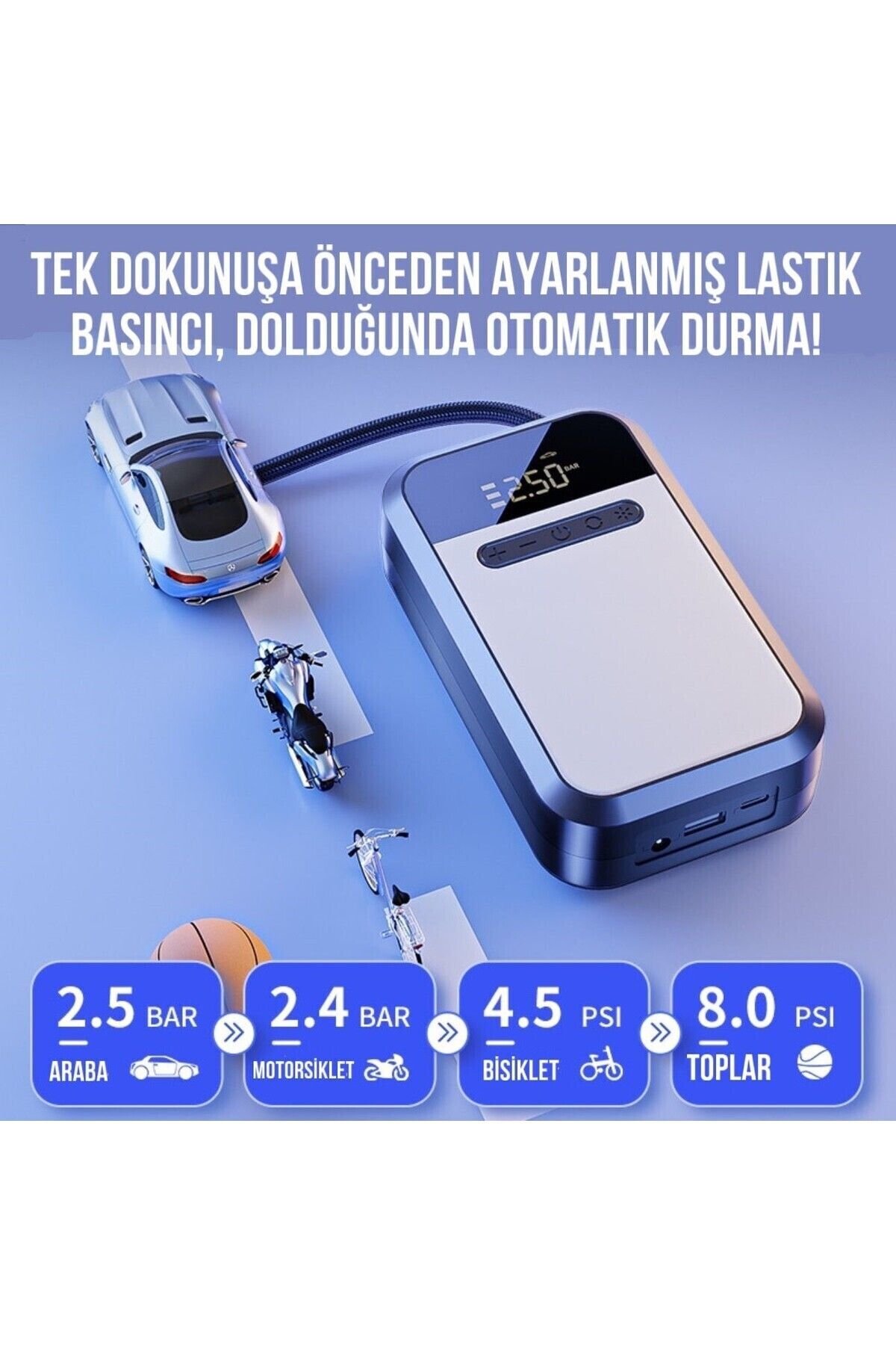 MATECHNO Yeni Şarjlı Araba Hava Kompresörü Taşınabilir Lastik Şişirme Pompası Ekranlı ve Fener Powerbank