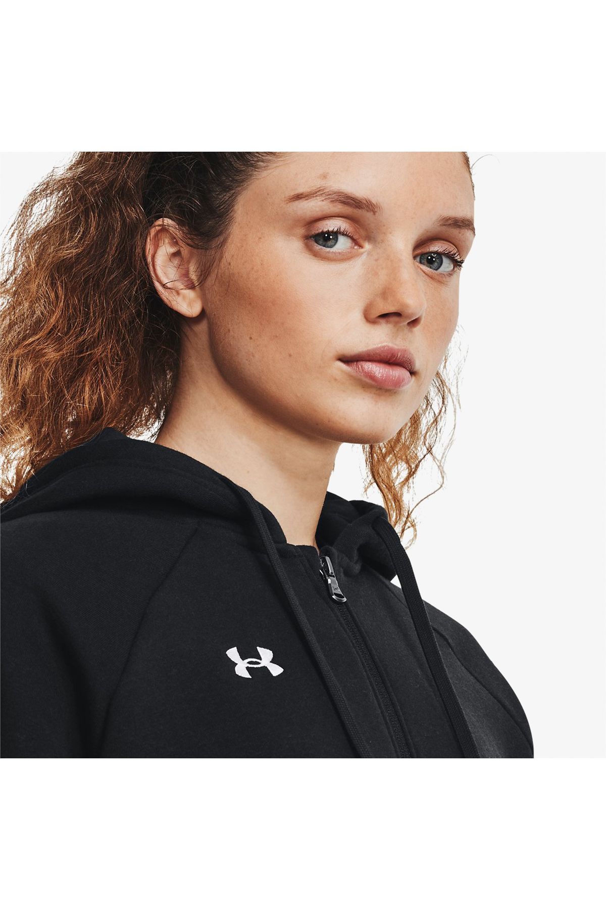 Under Armour-سترة نسائية بغطاء للرأس باللون الأسود بطول كامل من Rival Fleece 6