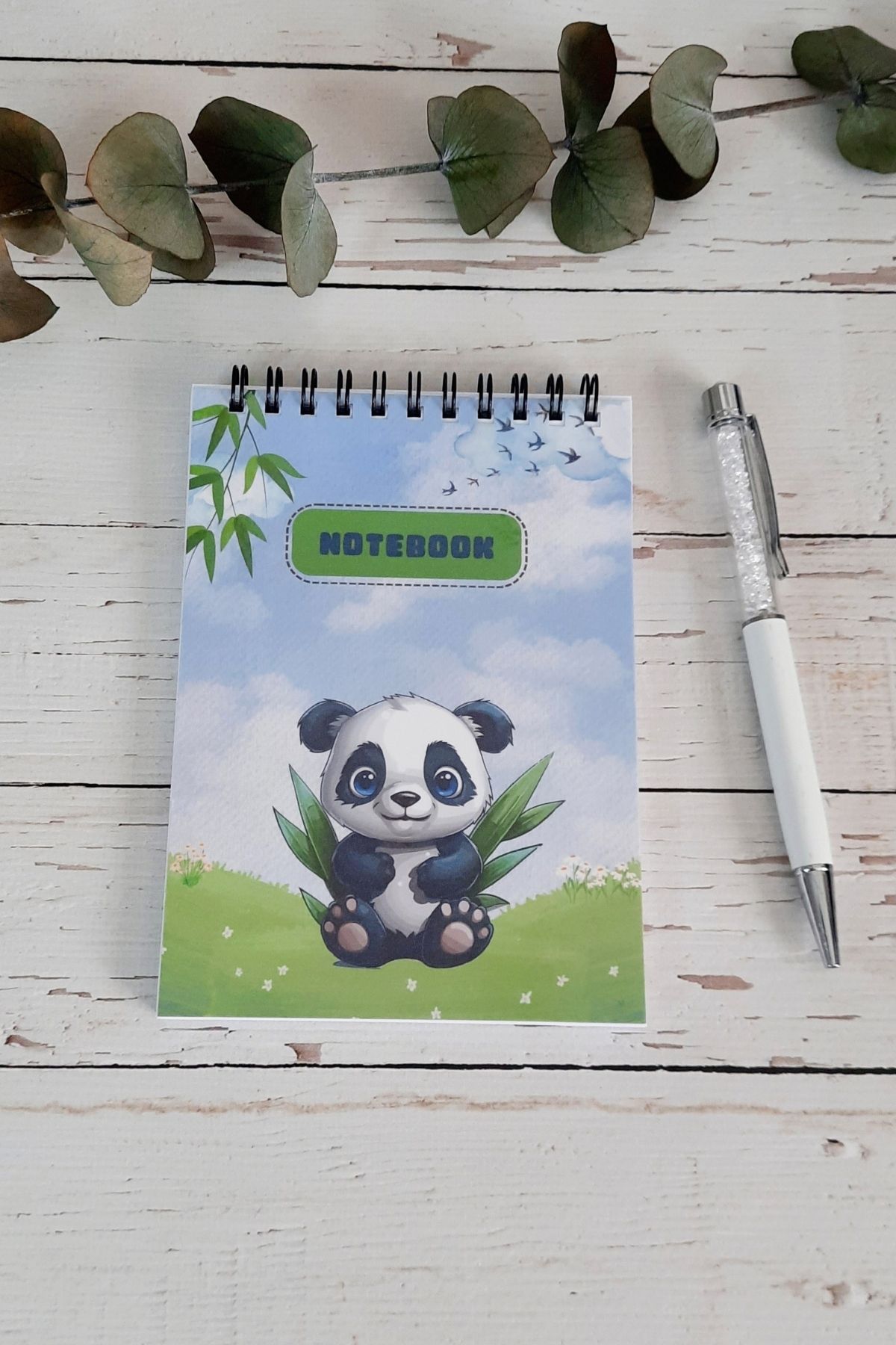 Burak Baskı Tasarım-Panda Patterned A-6 Wire Spiraled Lined Notepad - Memo Pad, Memo Pad 3