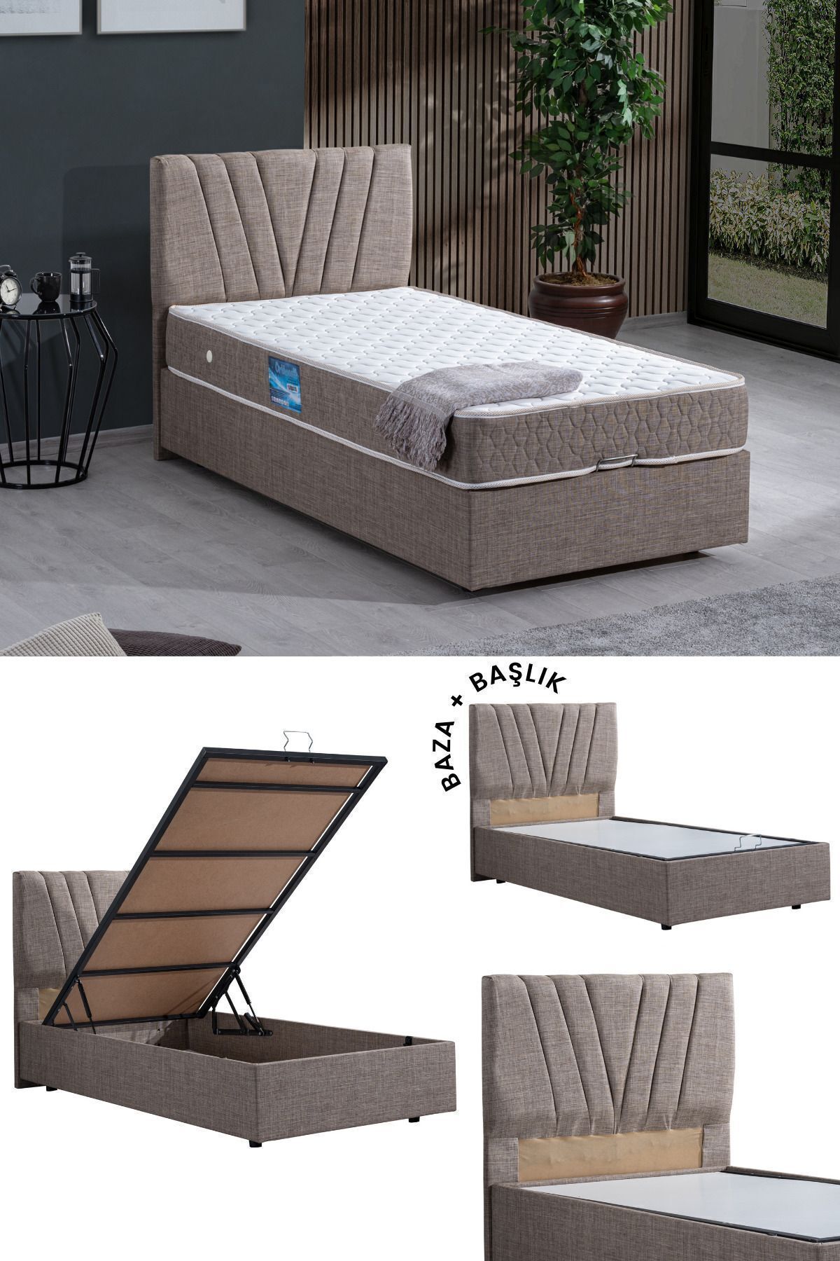 Fersa Ikili Set, Tek Kişilik Baza Başlık Seti, Kahverengi - 1