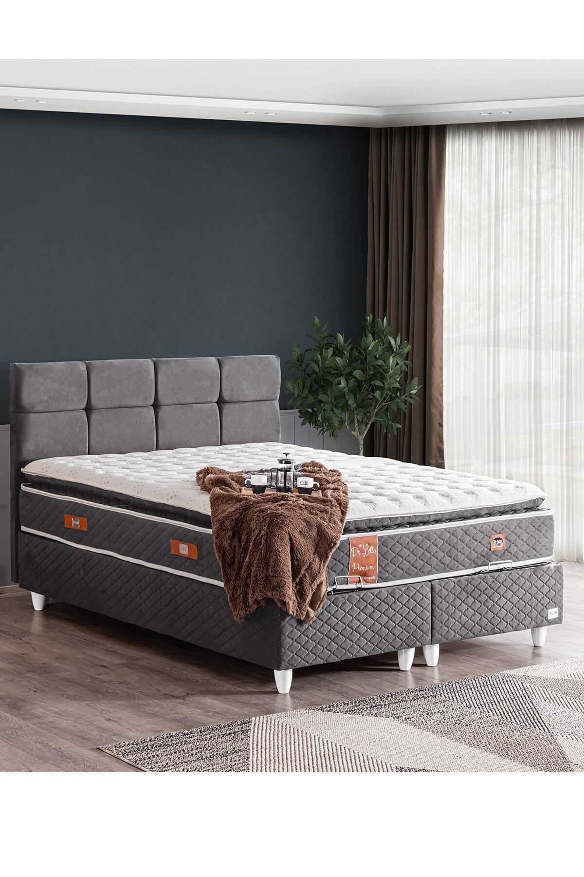 Base, Silver Double Base Headboard Bed Set with Real Pads - Anthracite